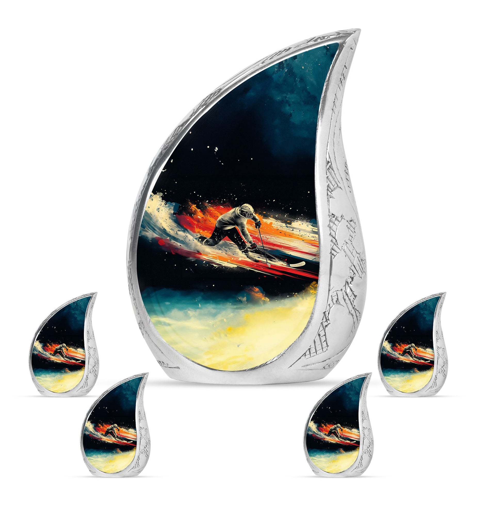 Ice Hockey Theme Large Urn With 4 Keepsake Urn