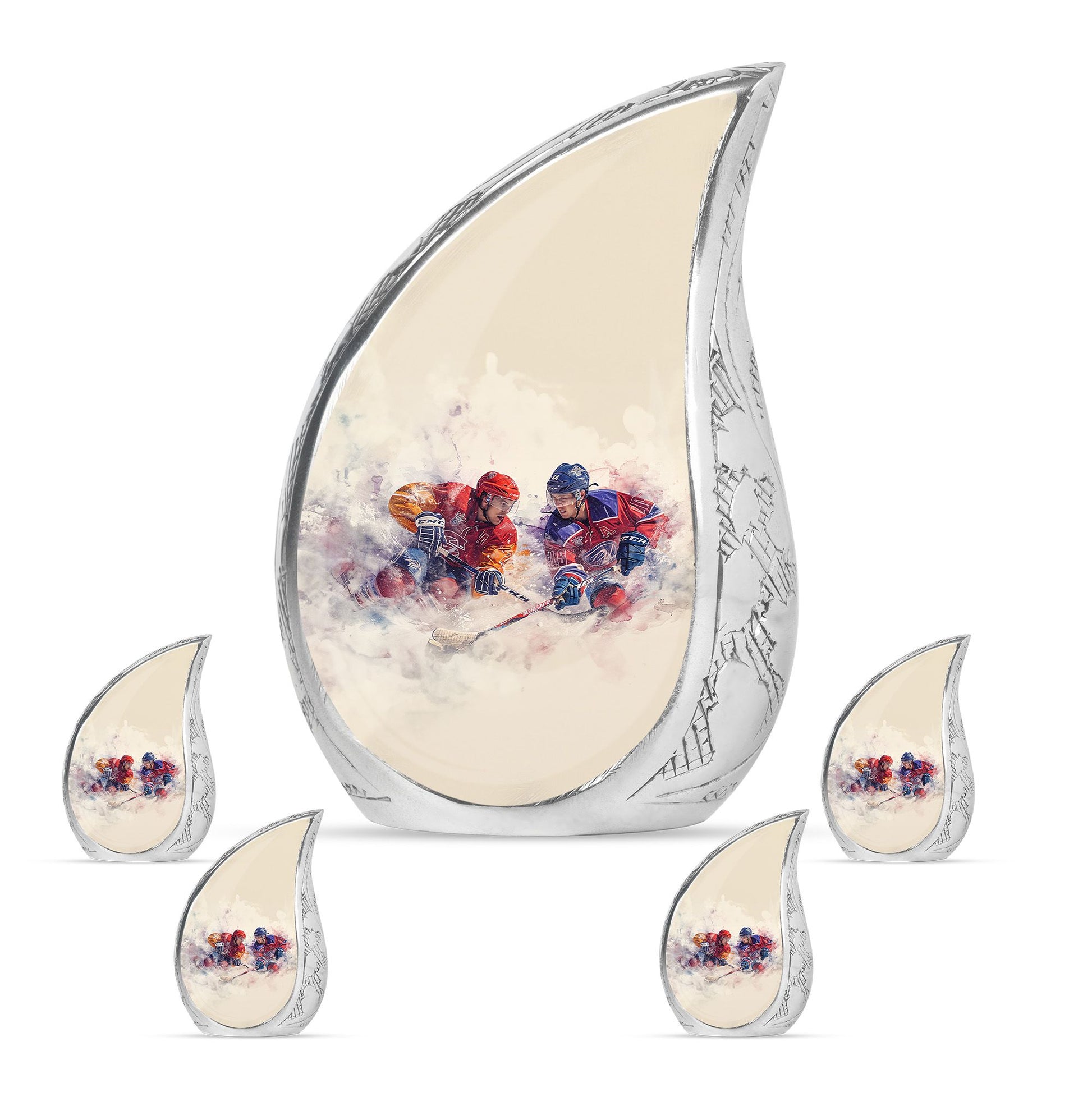 Ice Hockey Theme Large Urn With 4 Keepsake Urn