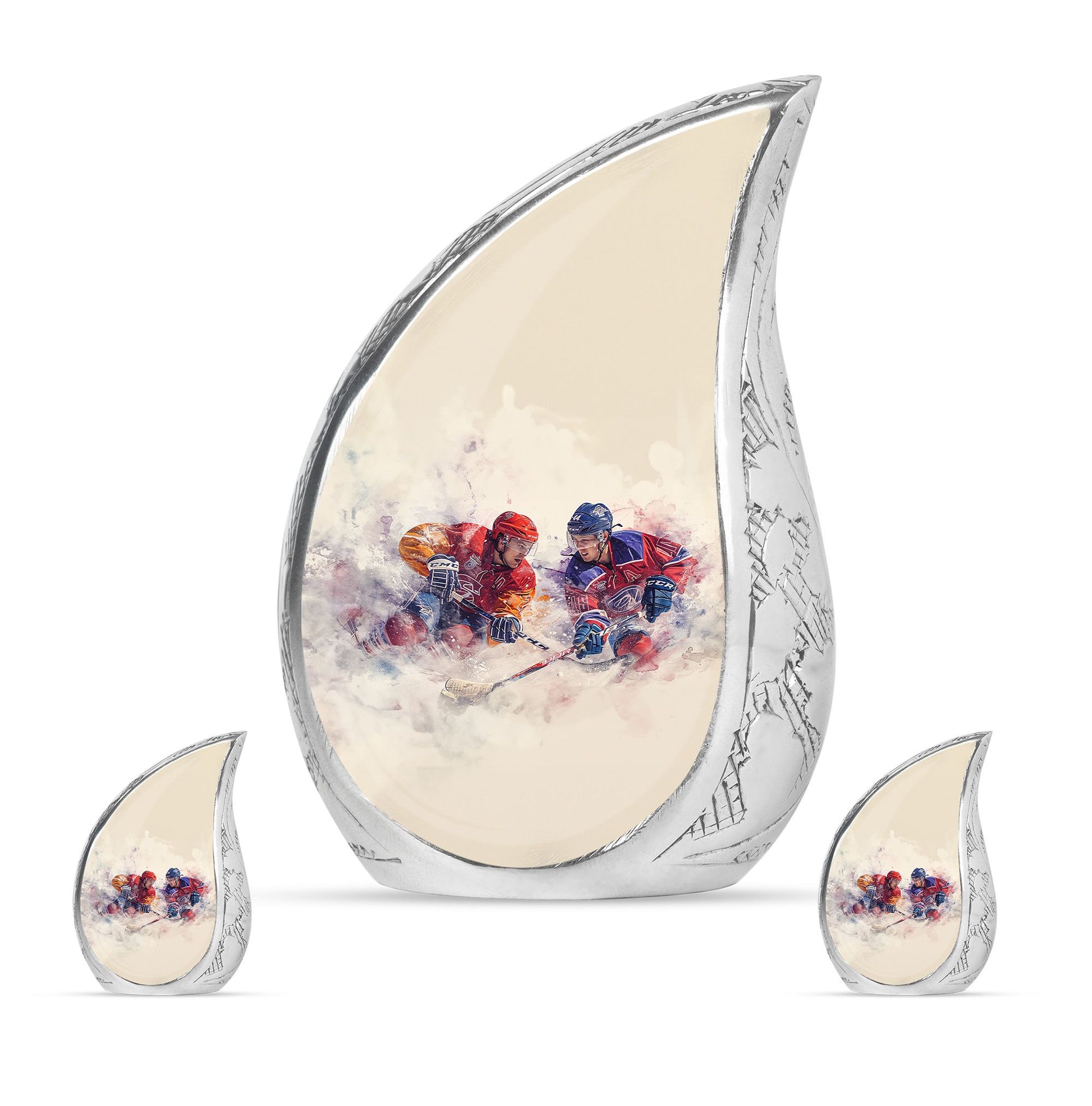 Ice Hockey Theme Large Urn With 2 Keepsake Urn