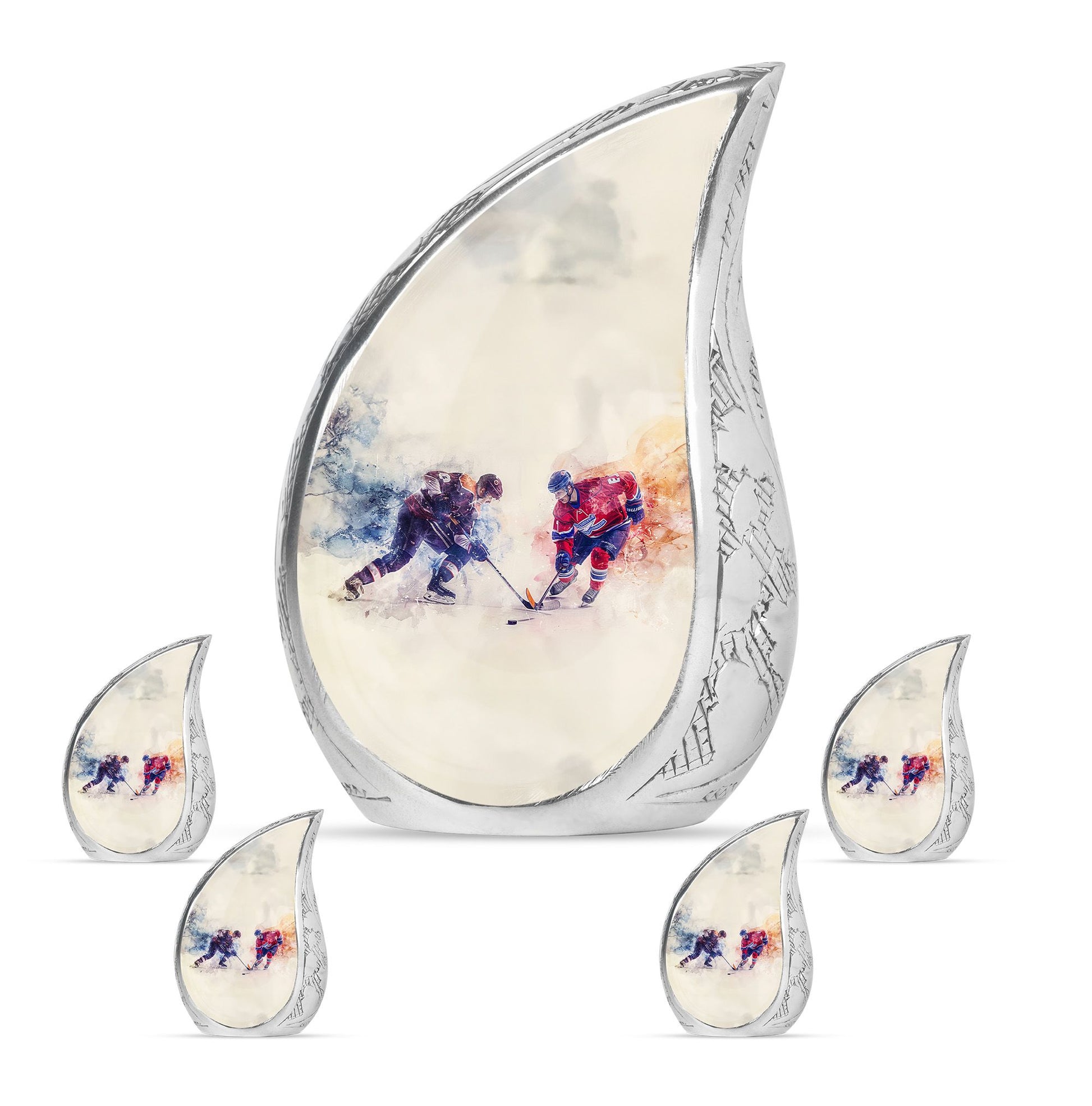 Ice Hockey Theme Large Urn With 4 Keepsake Urn