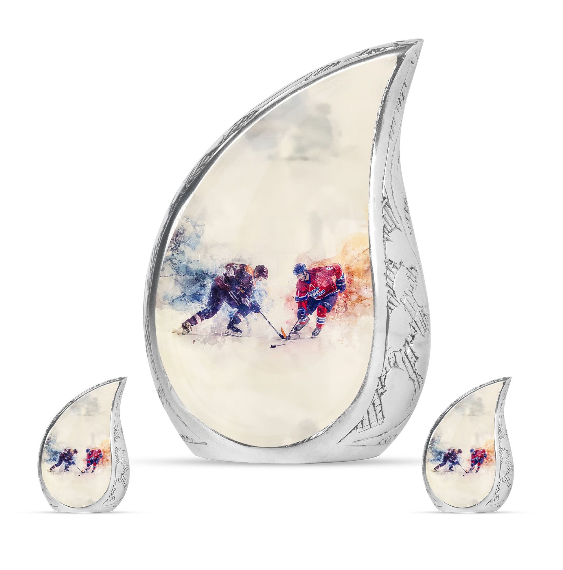 Ice Hockey Theme Large Urn With 2 Keepsake Urn