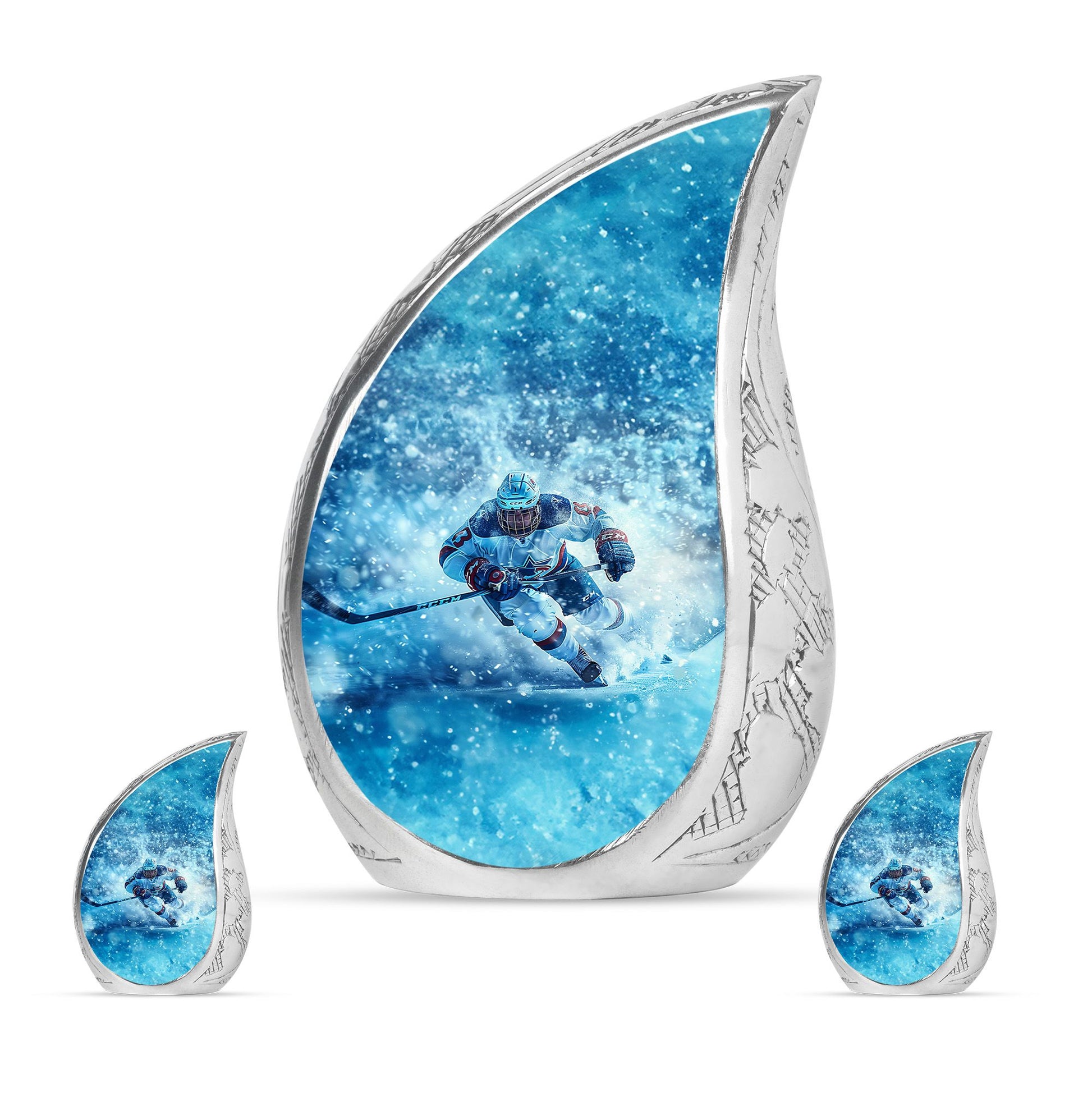 Ice Hockey Theme Large Urn With 2 Keepsake Urn