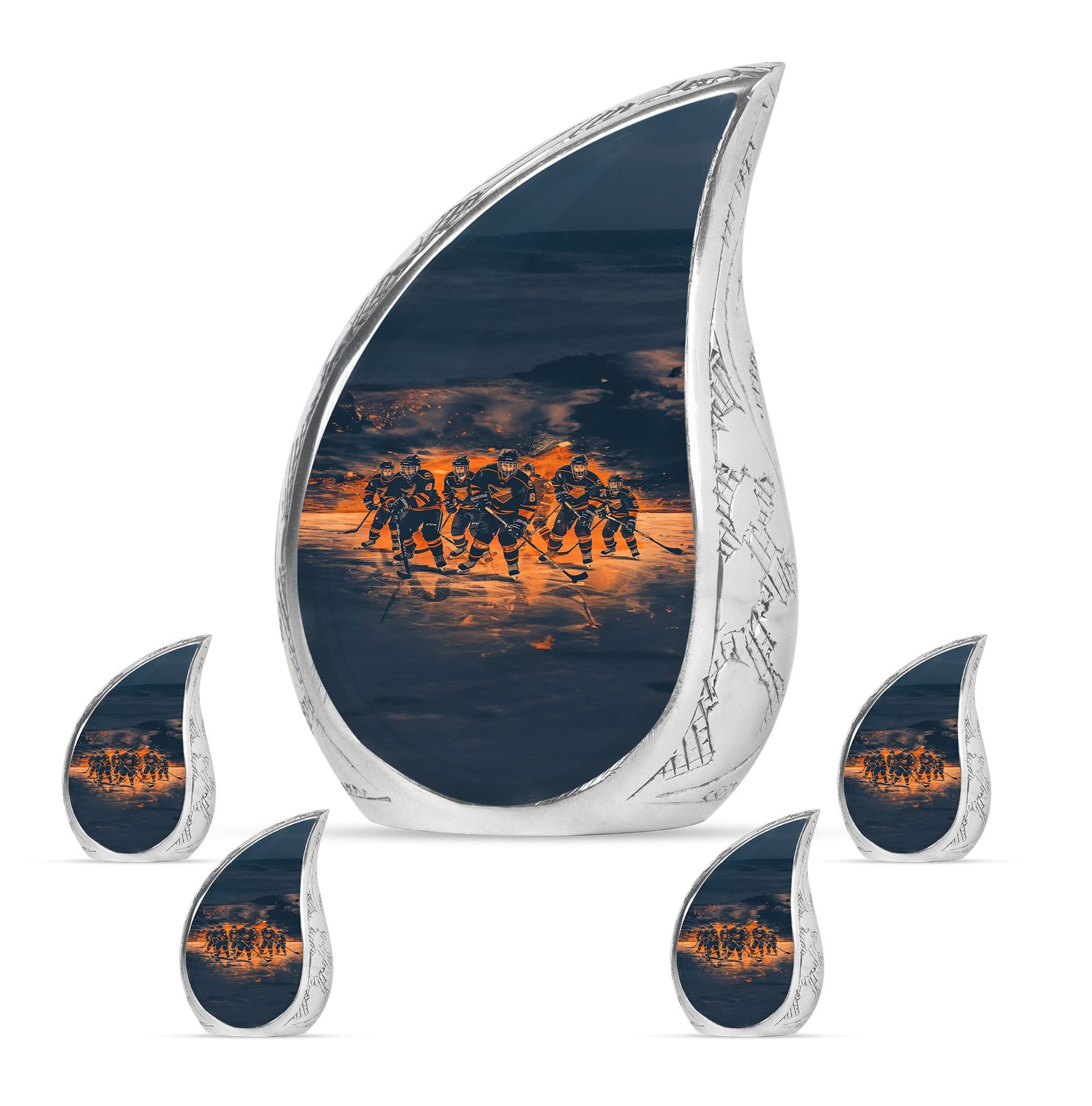 Ice Hockey Theme Large Urn With 4 Keepsake Urn