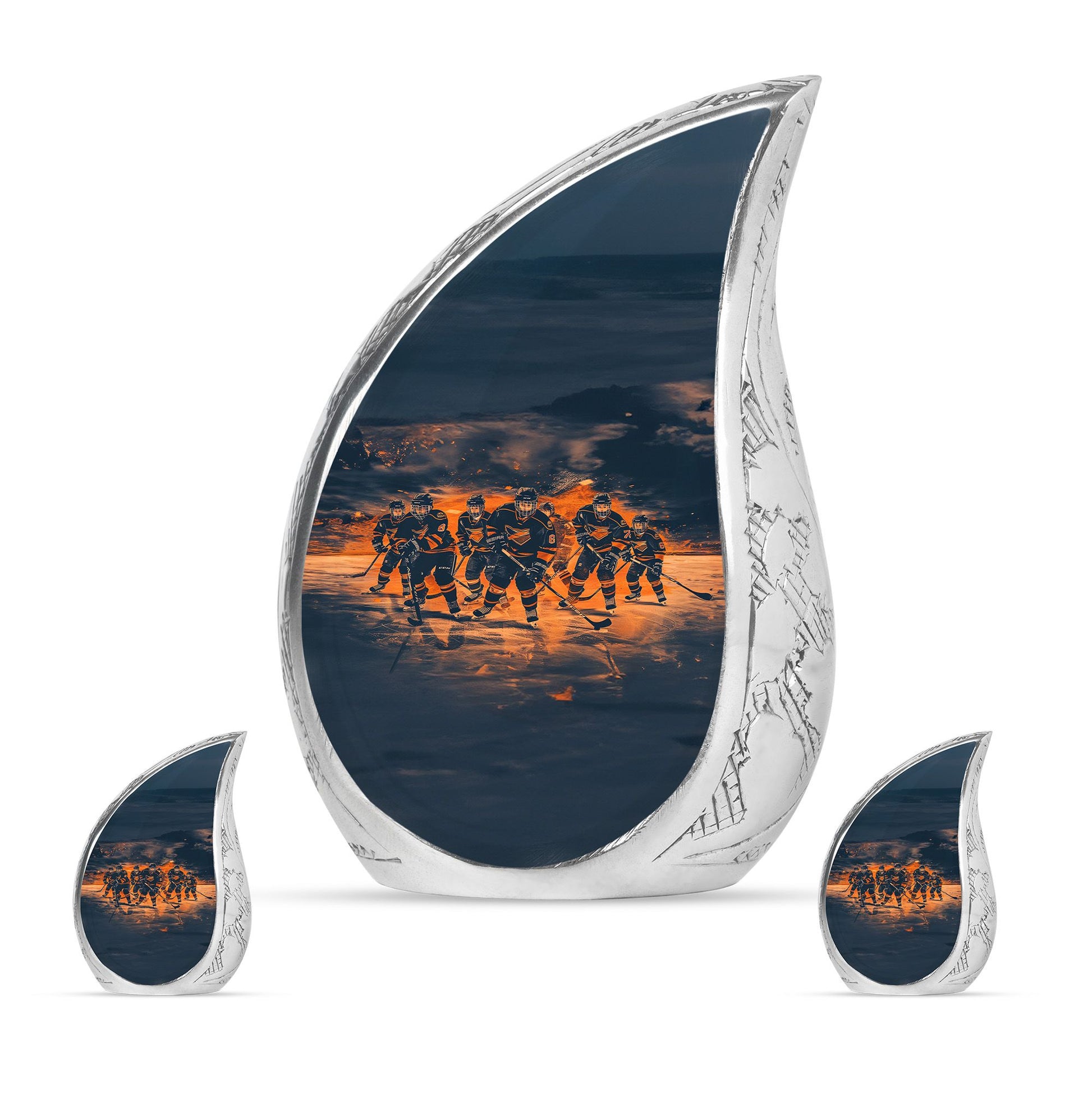 Ice Hockey Theme Large Urn With 2 Keepsake Urn