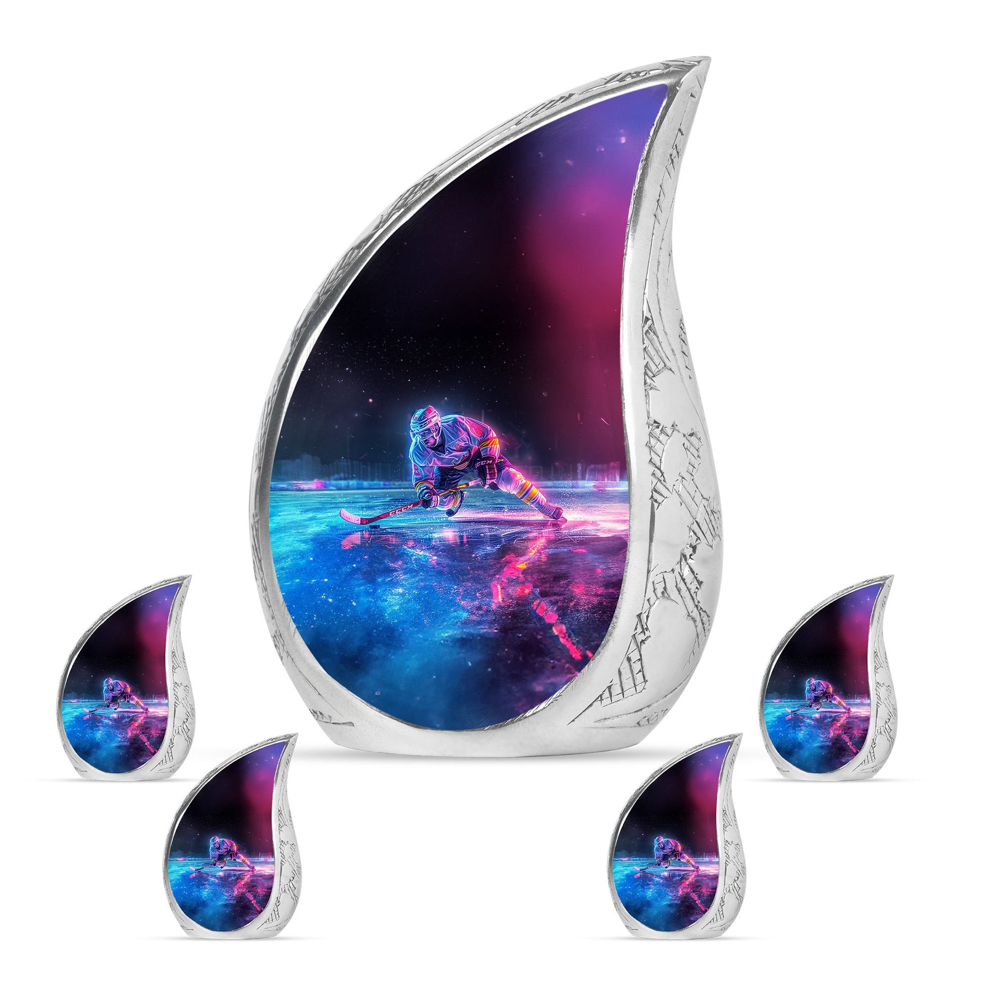 Ice Hockey Theme Large Urn With 4 Keepsake Urn