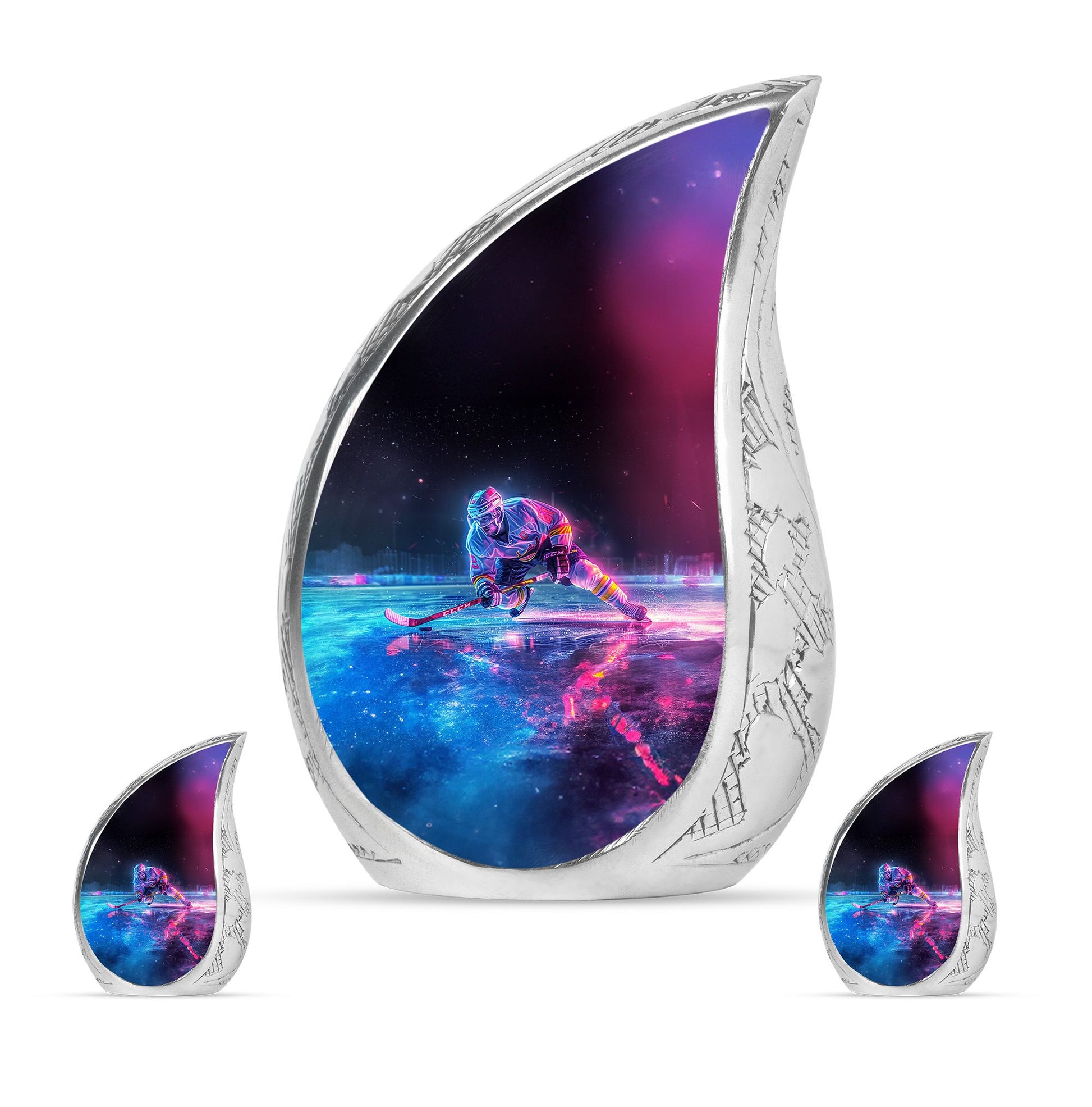 Ice Hockey Theme Large Urn With 2 Keepsake Urn