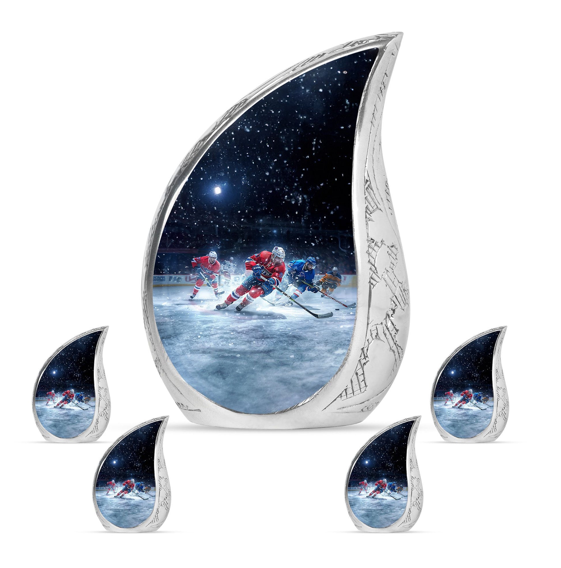 Ice Hockey Theme Large Urn With 4 Keepsake Urn