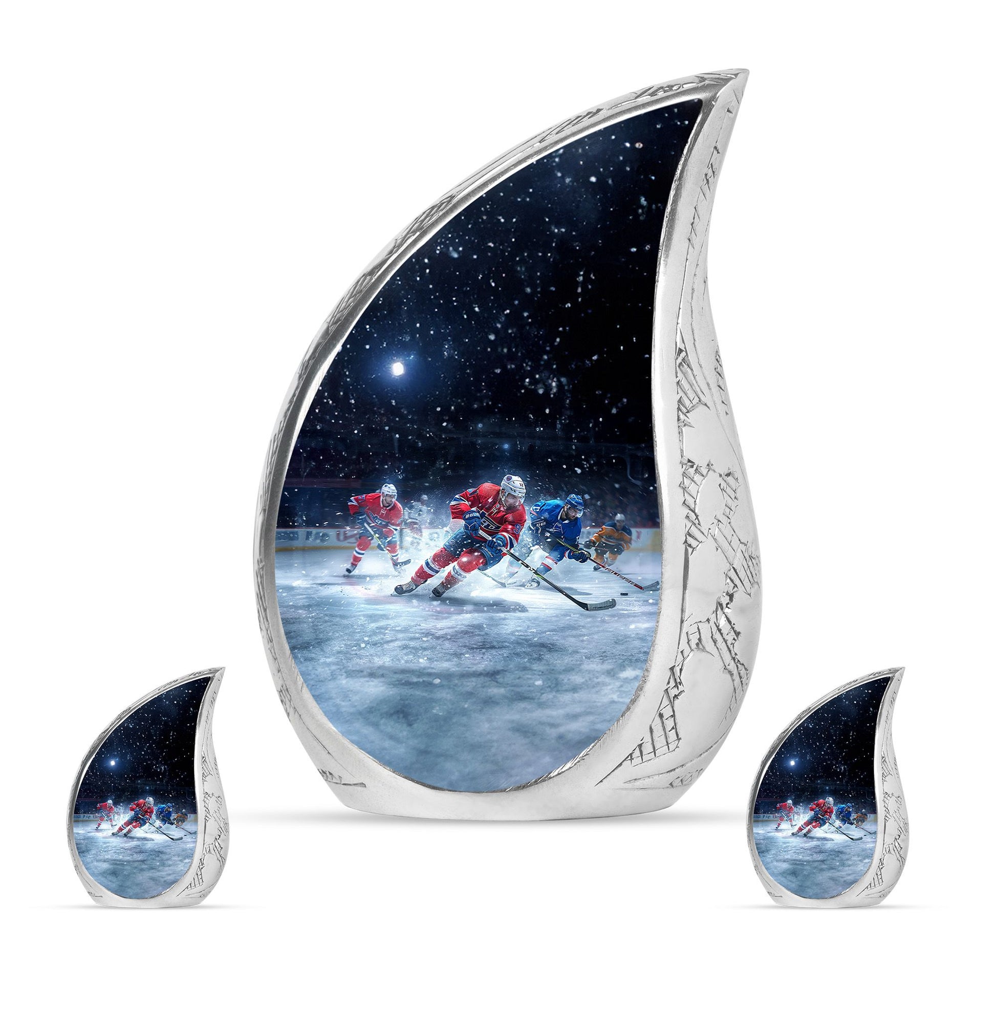 Ice Hockey Theme Large Urn With 2 Keepsake Urn