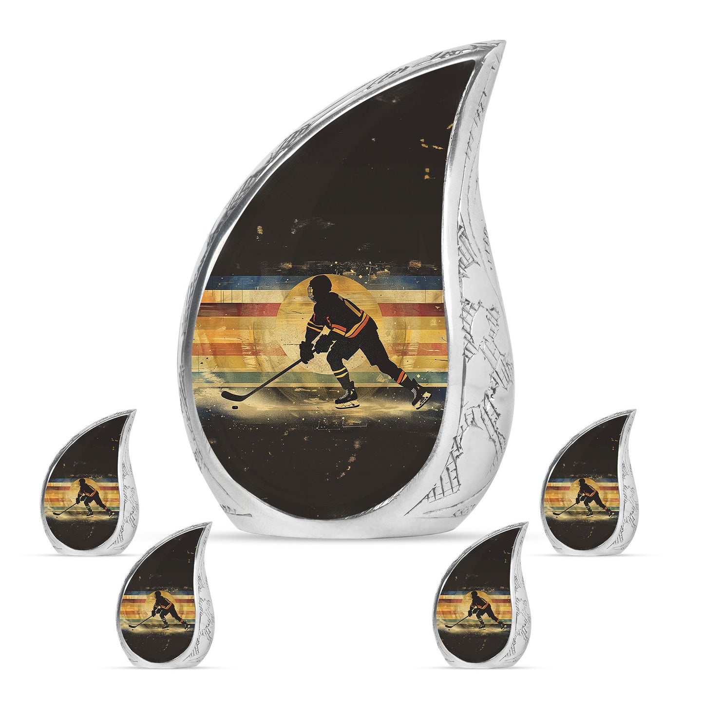 Ice Hockey Theme Large Urn With 4 Keepsake Urn