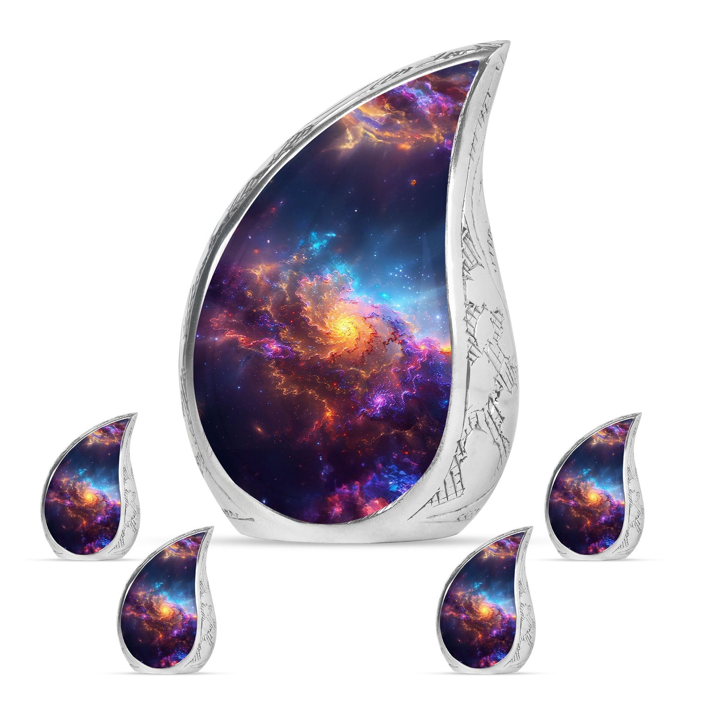 Nebula Galaxy Theme Large Urn With 4 Keepsake Urn