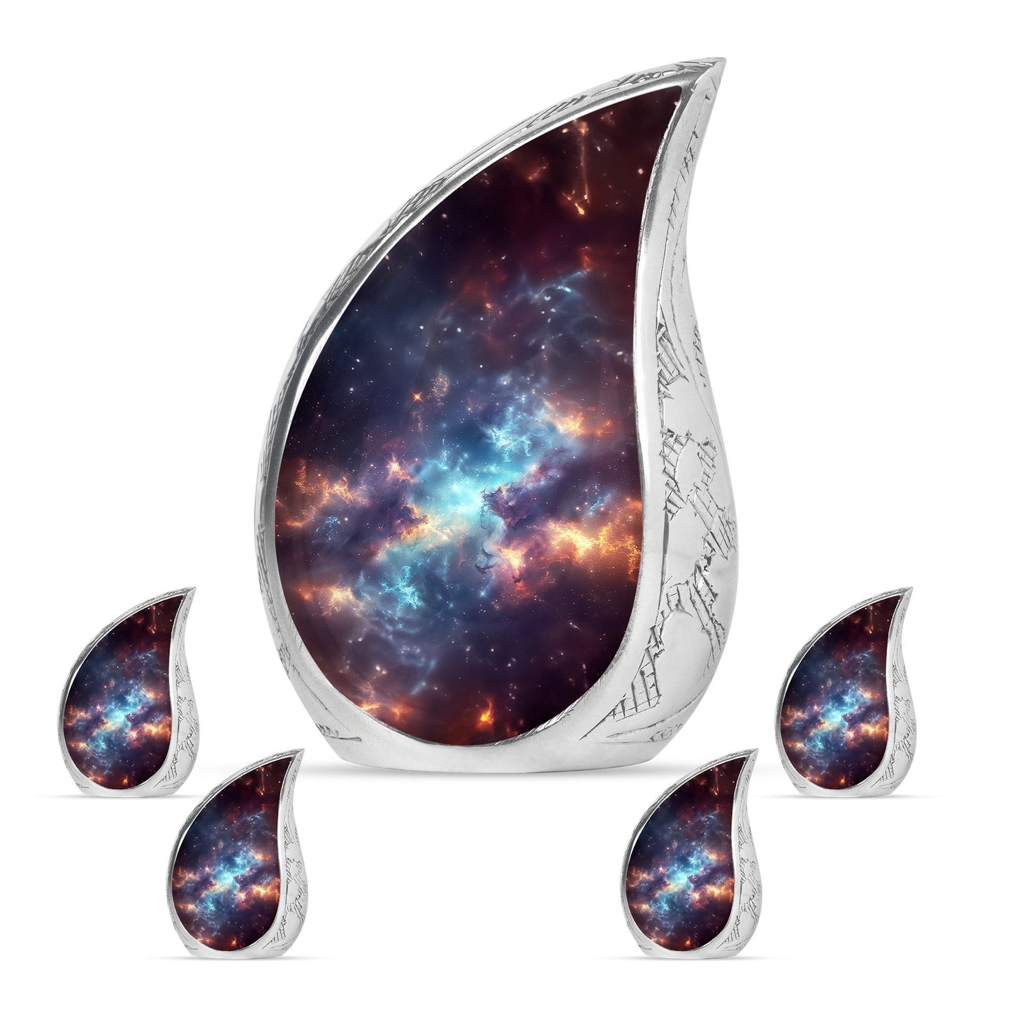 Nebula Galaxy Theme Large Urn With 4 Keepsake Urn