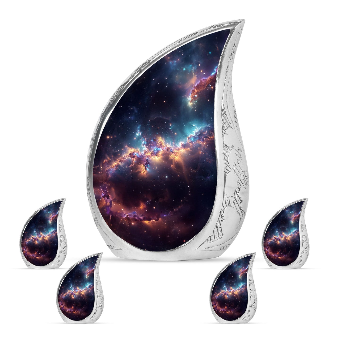 Nebula Galaxy Theme Large Urn With 4 Keepsake Urn