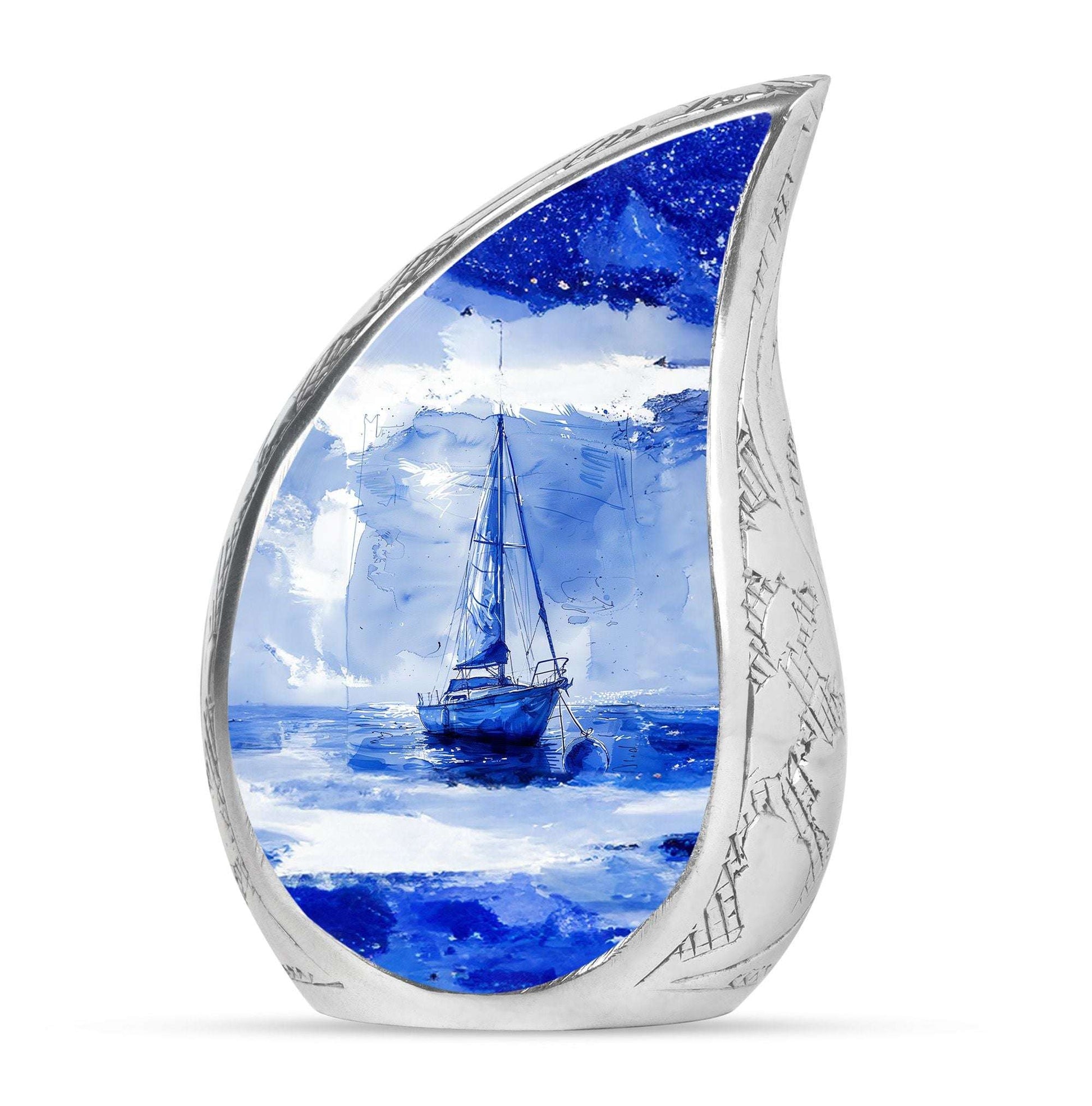 Sailboat Artistic Cremation Urn – Blue Large Human Ashes Urn