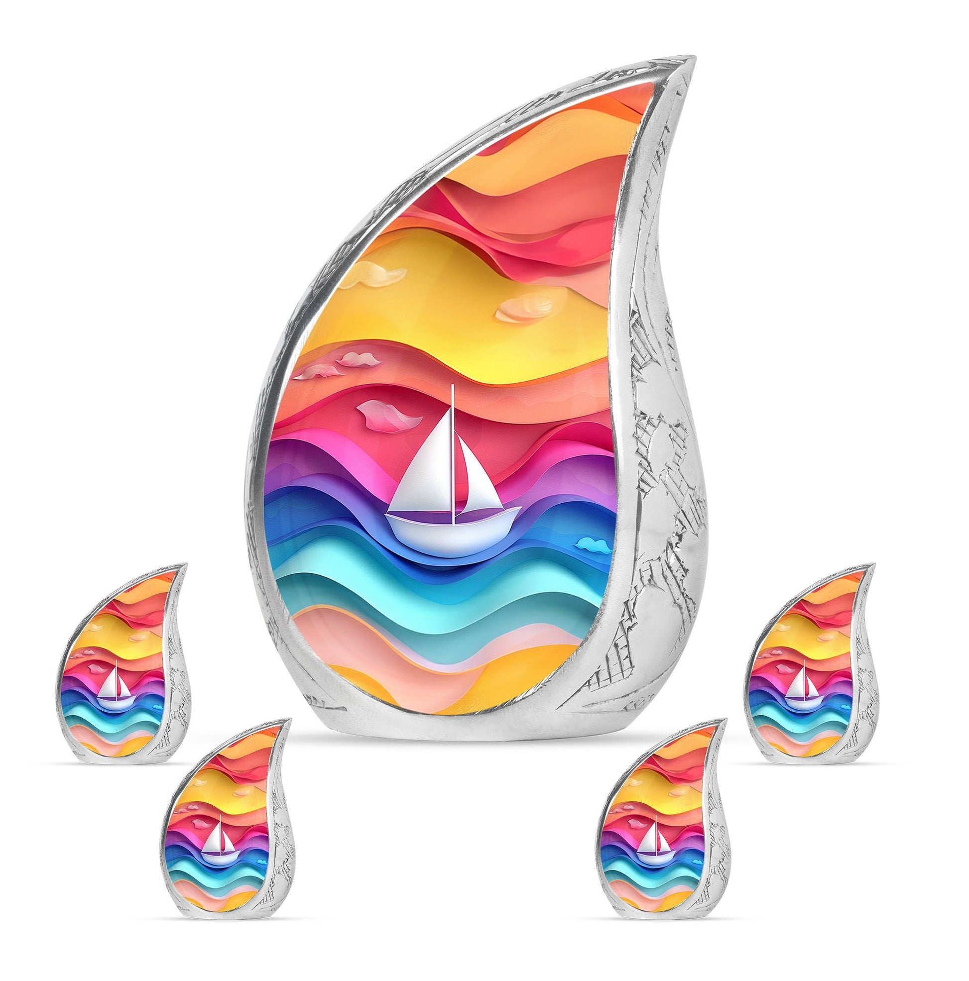 Sail Boat Theme Large Urn With 4 Keepsake Urn