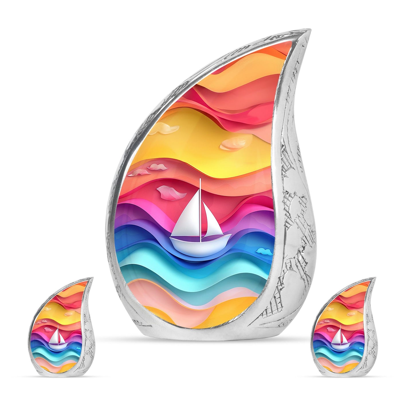 Sail Boat Theme Large Urn With 2 Keepsake Urn