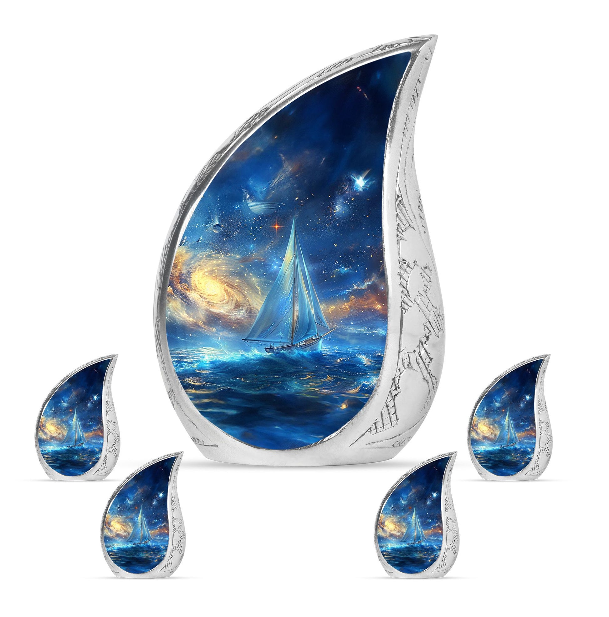 Sail Boat Theme Large Urn With 4 Keepsake Urn