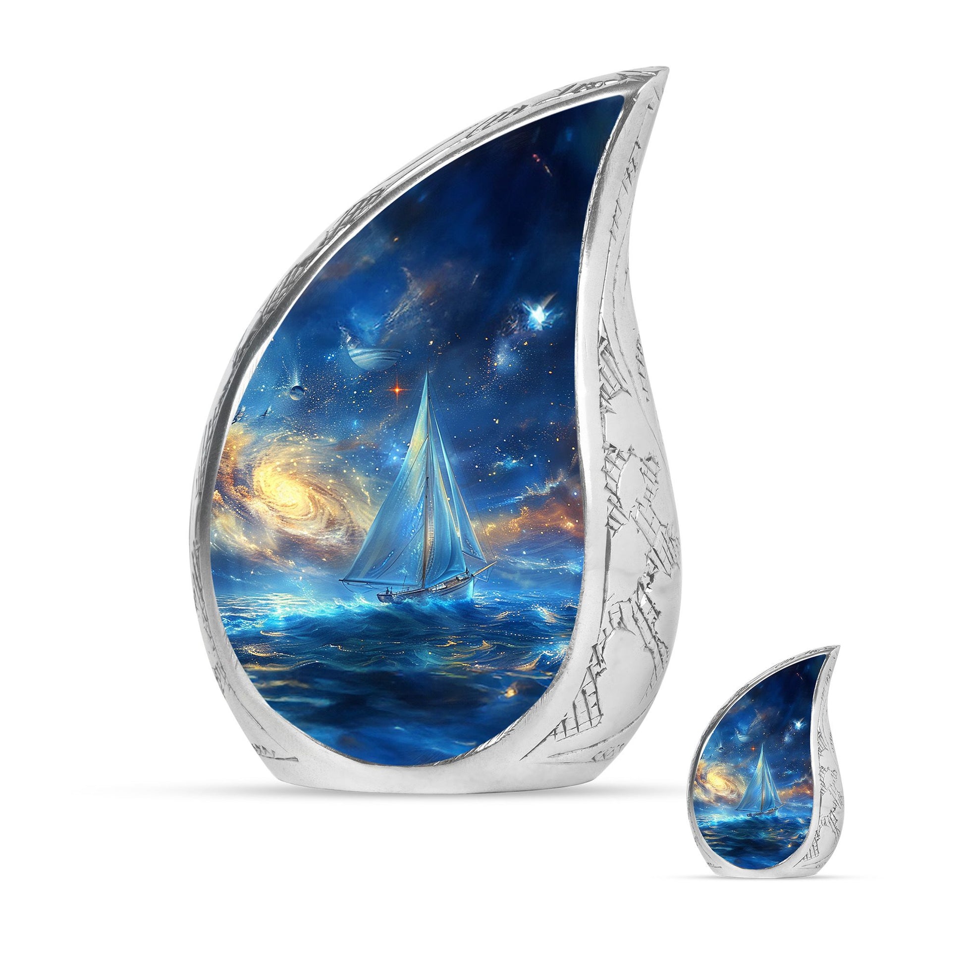 Sail Boat Theme Large Urn With 1 Keepsake Urn