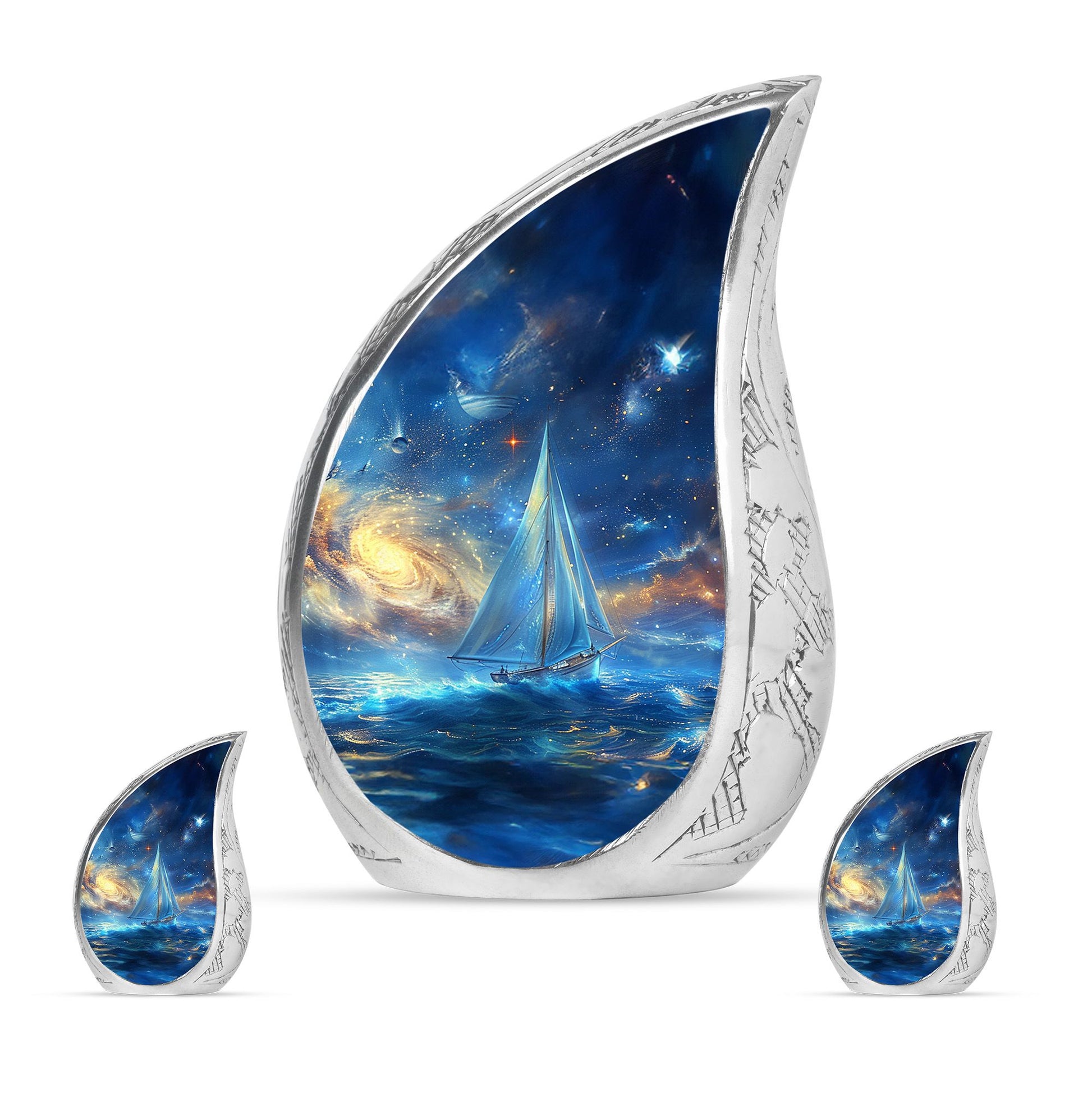 Sail Boat Theme Large Urn With 2 Keepsake Urn