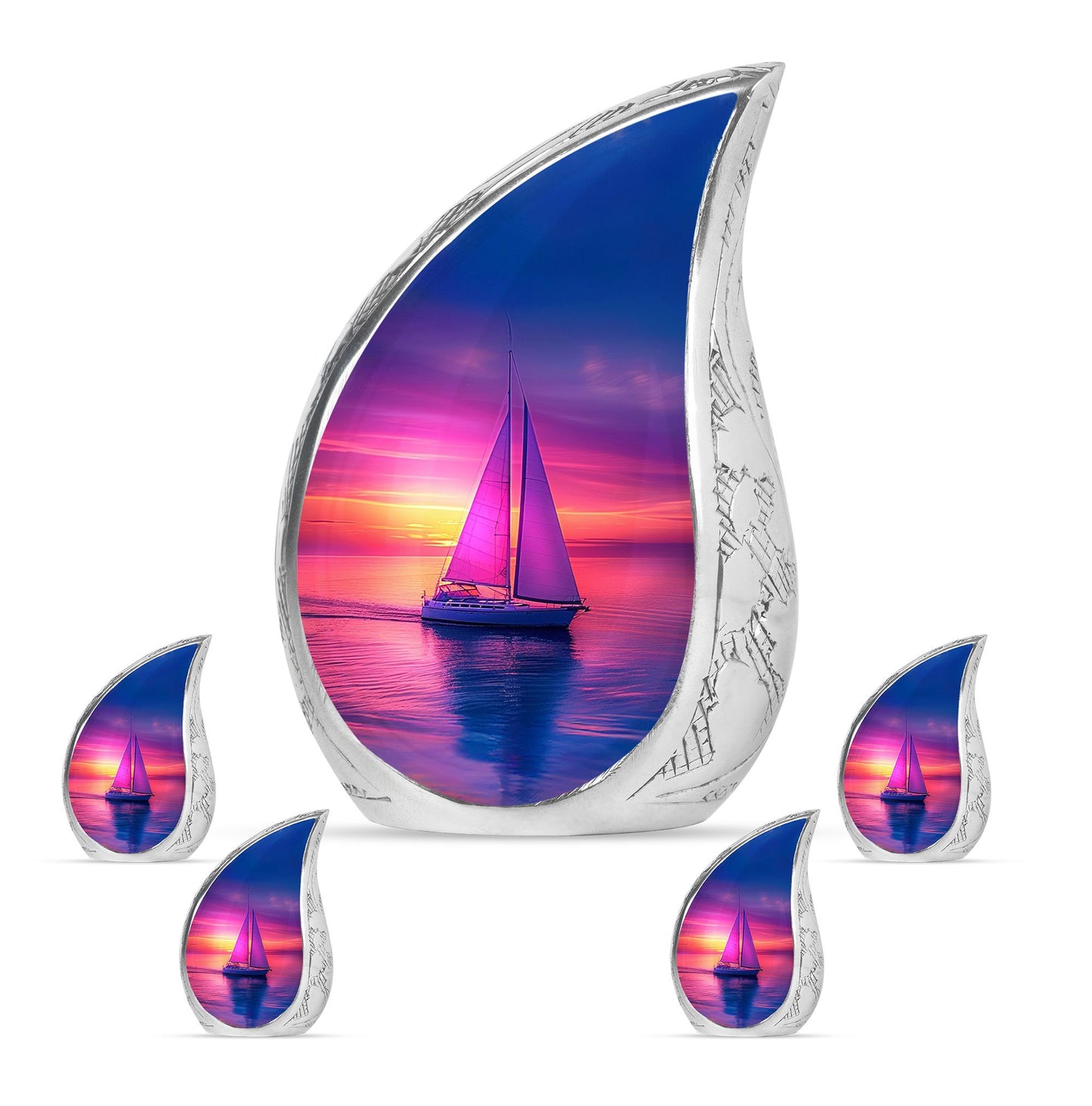 Sail Boat Theme Large Urn With 4 Keepsake Urn