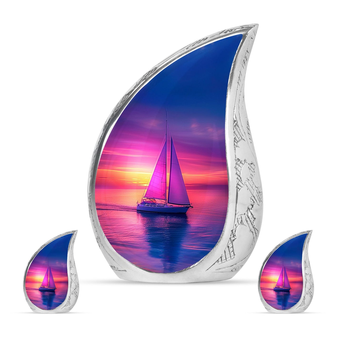 Sail Boat Theme Large Urn With 2 Keepsake Urn
