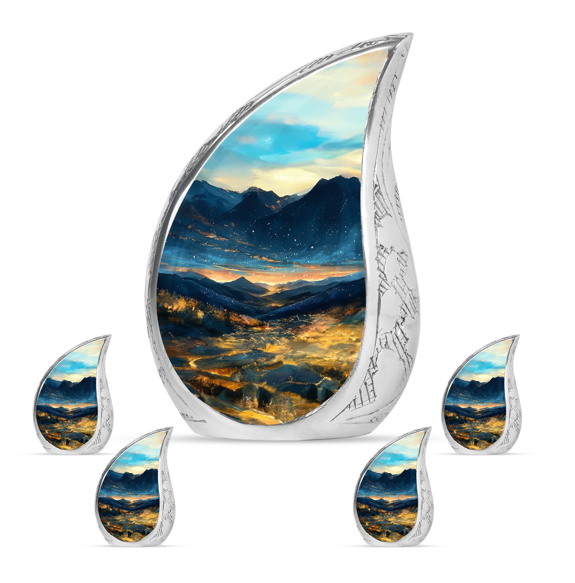 Starry Night Theme Large Urn With 4 Keepsake Urn