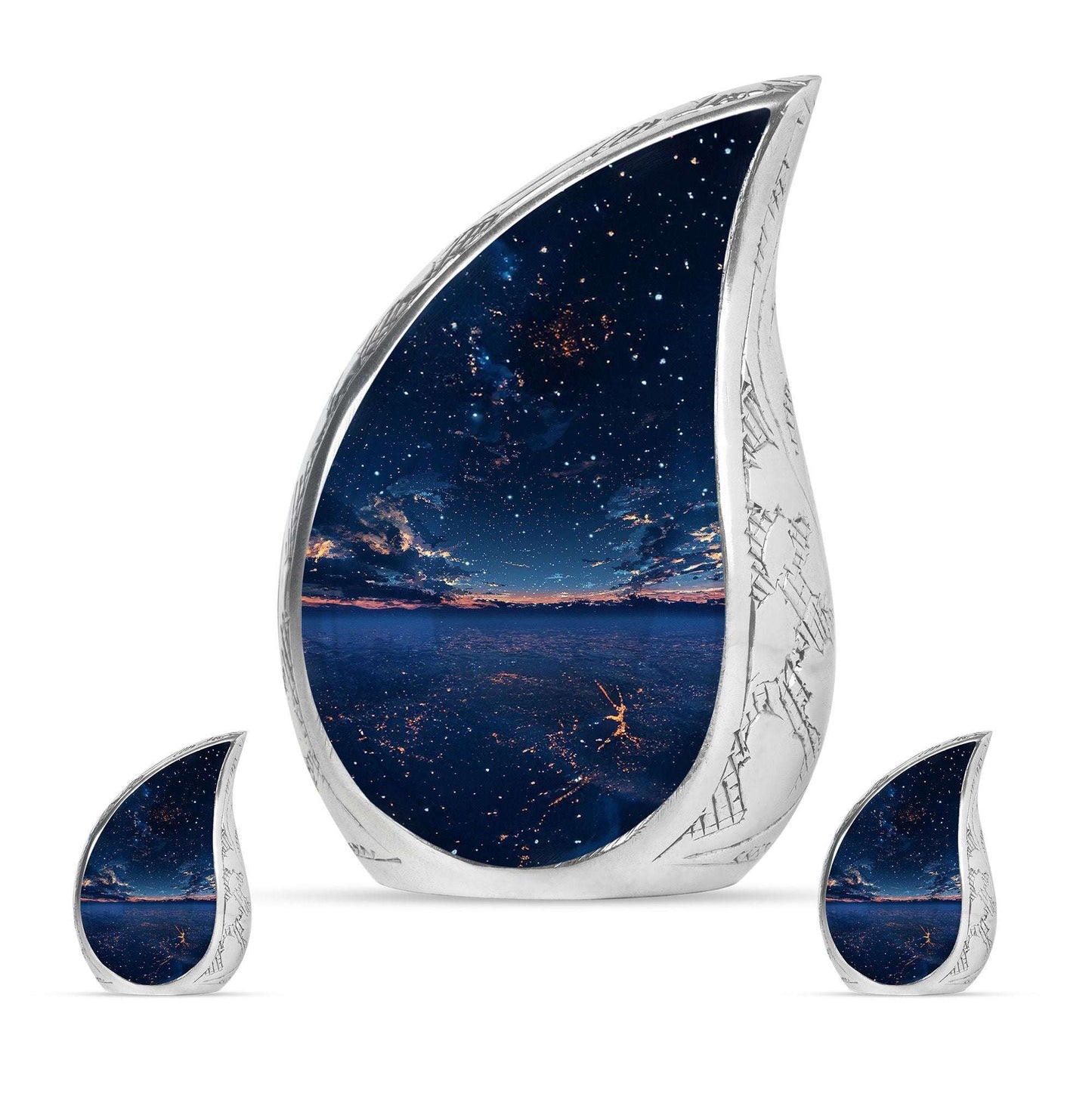 Starry Night Theme Large Urn With 2 Keepsake Urn