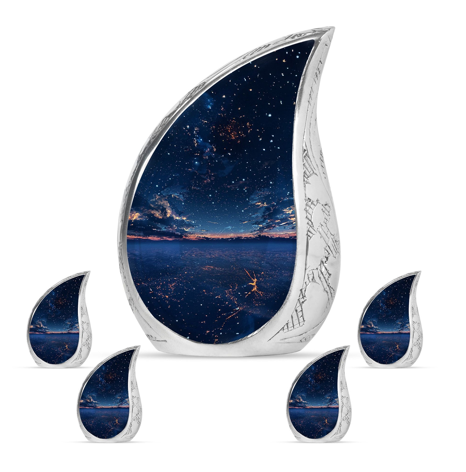 Starry Night Theme Large Urn With 4 Keepsake Urn