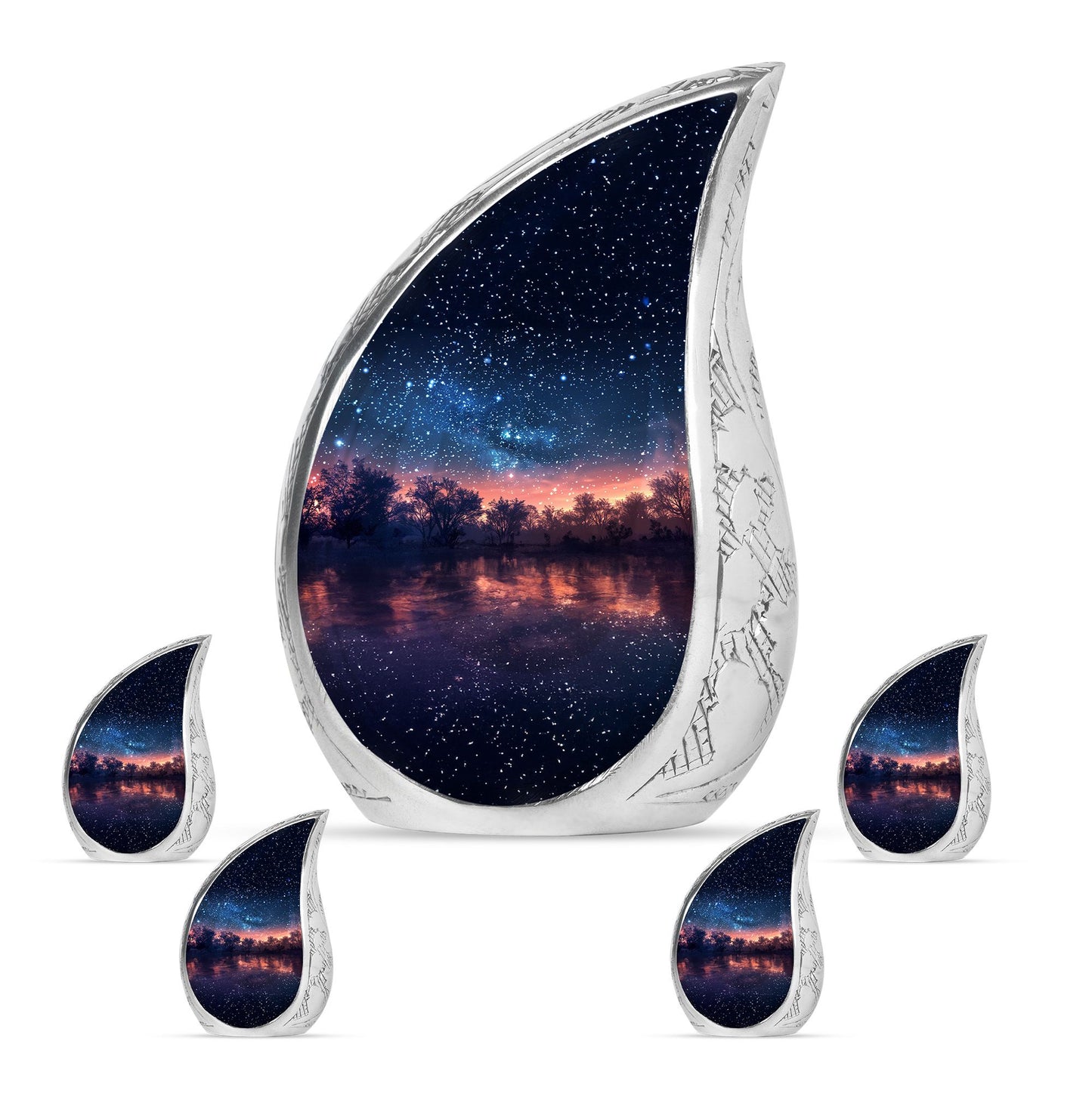 Starry Night Theme Large Urn With 4 Keepsake Urn