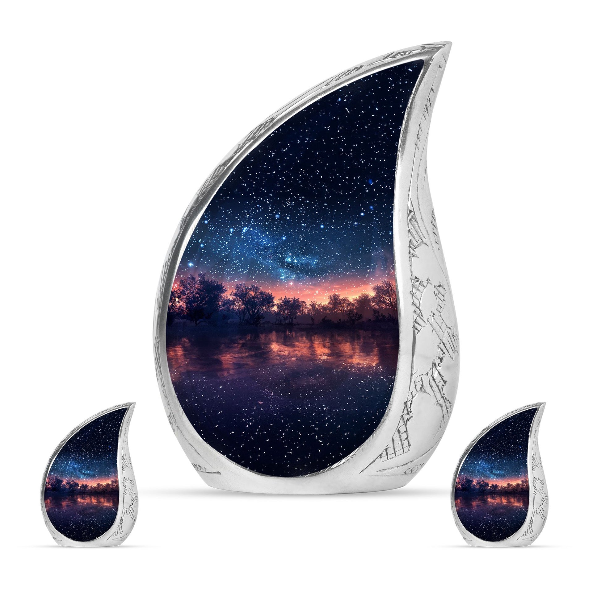 Starry Night Theme Large Urn With 2 Keepsake Urn