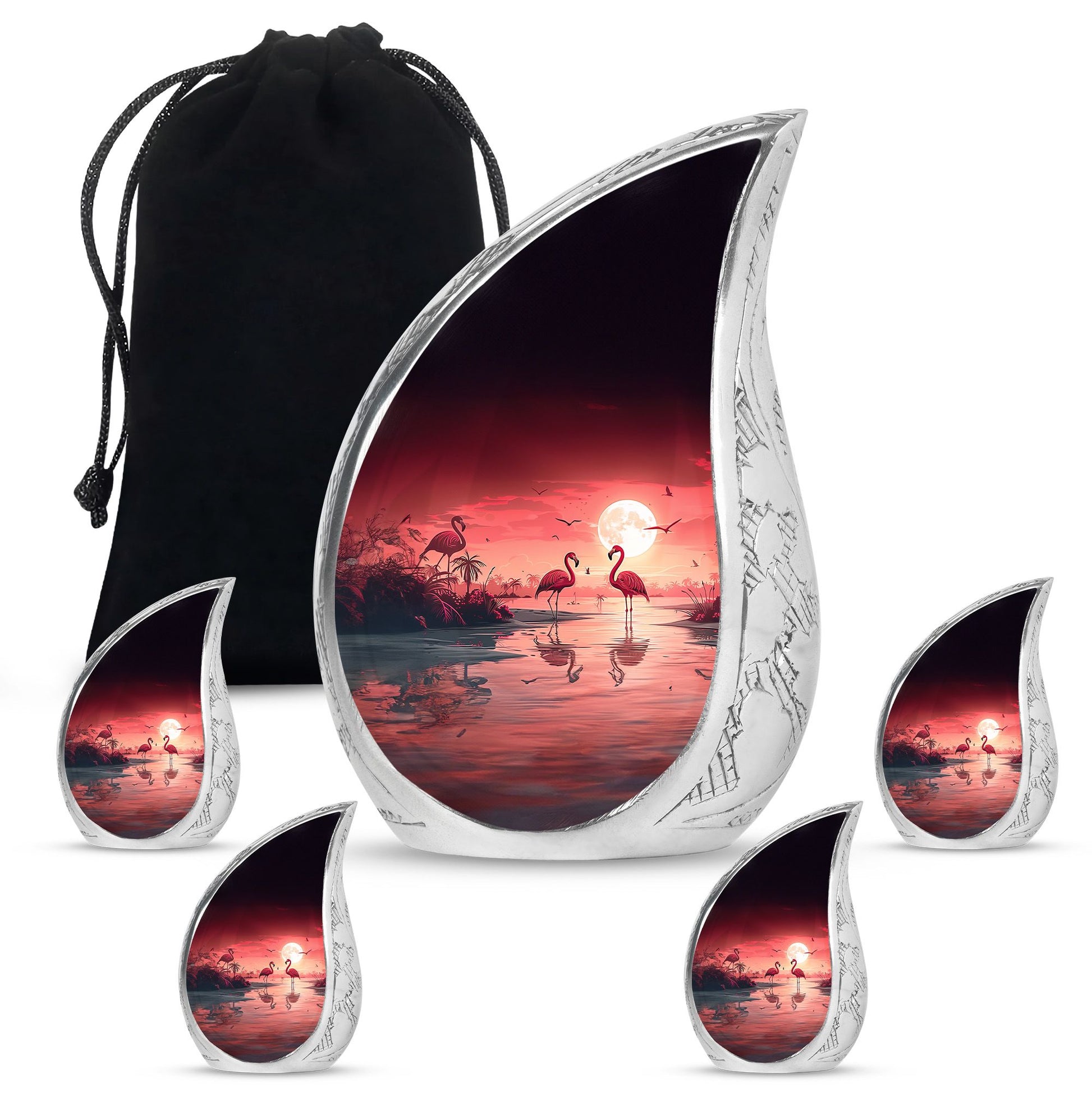 Flamingo Theme Large Urn With 4 Keepsake Urn