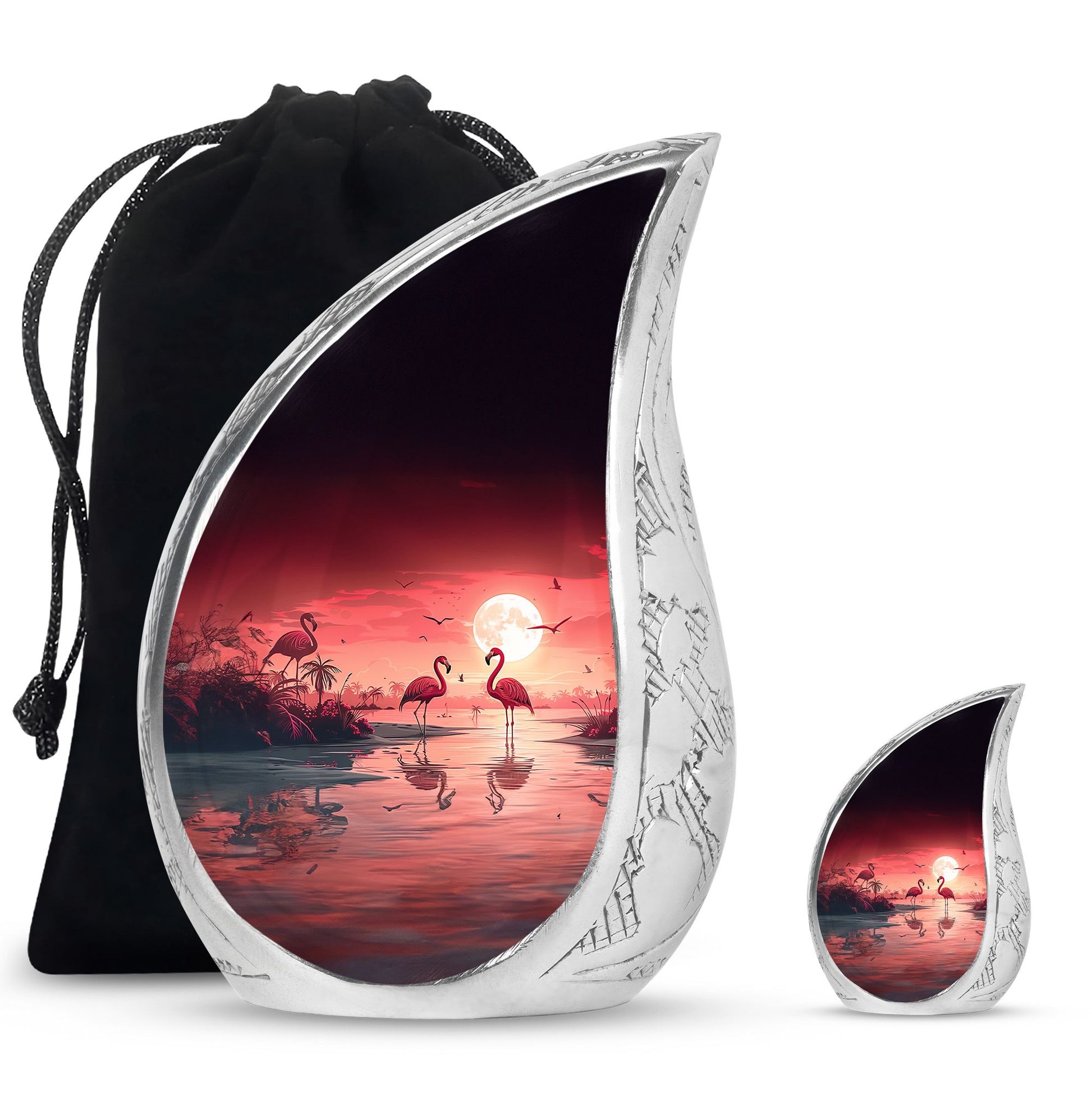 Flamingo Theme Large Urn With 1 Keepsake Urn