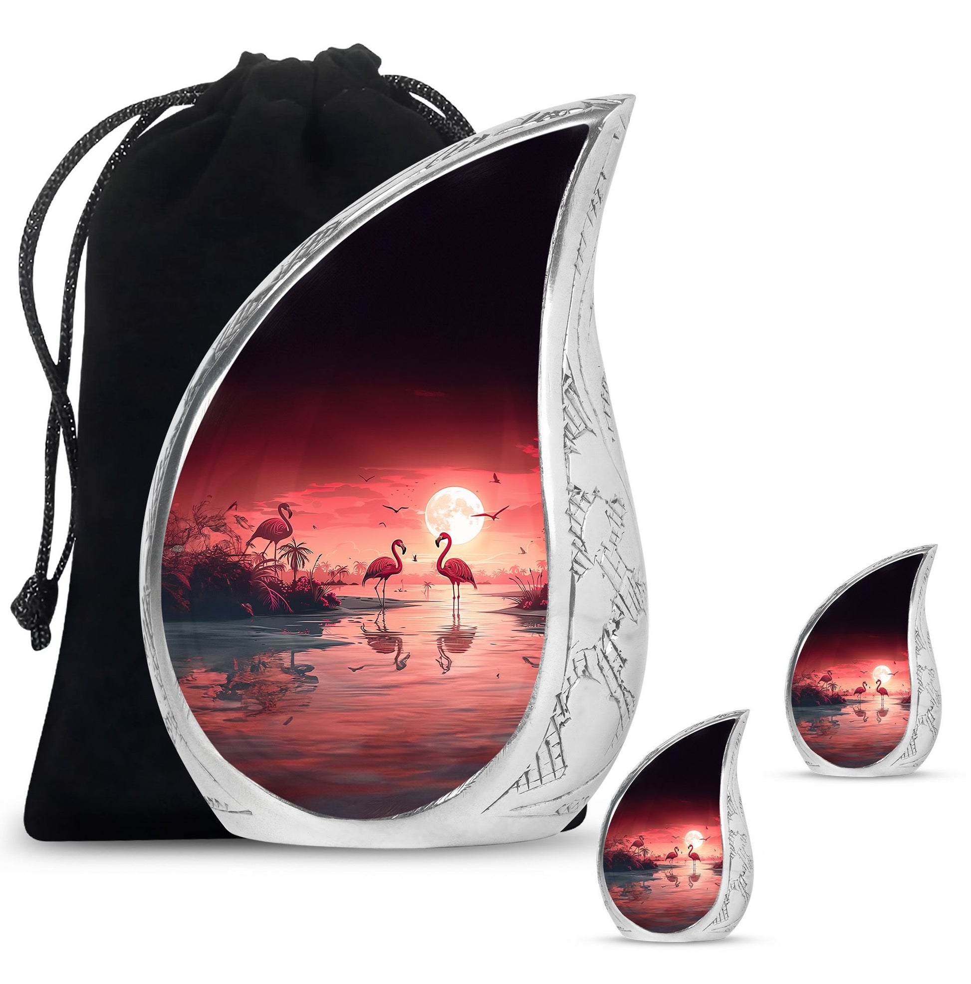 Flamingo Theme Large Urn With 2 Keepsake Urn