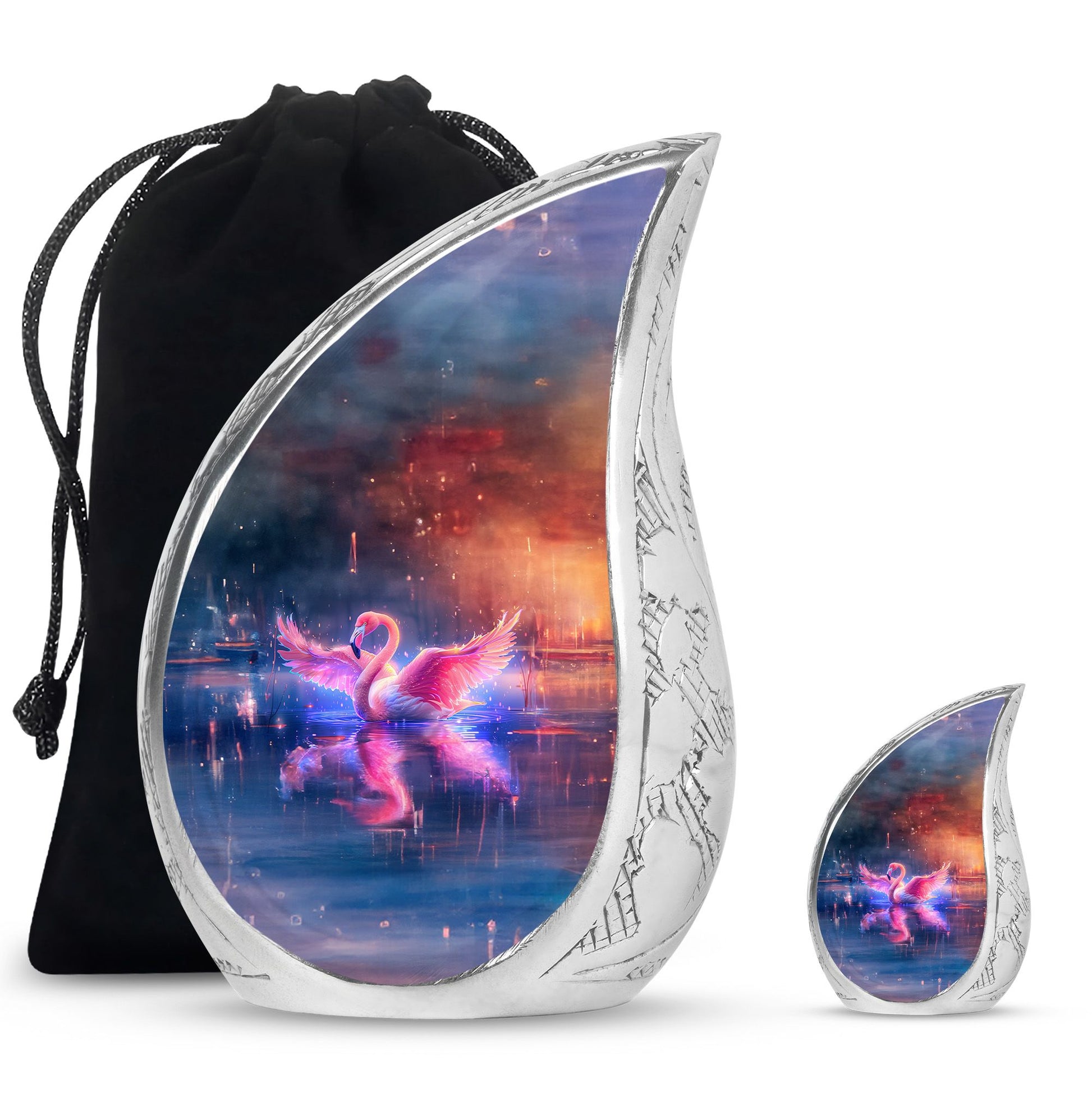 Flamingo Theme Large Urn With 1 Keepsake Urn