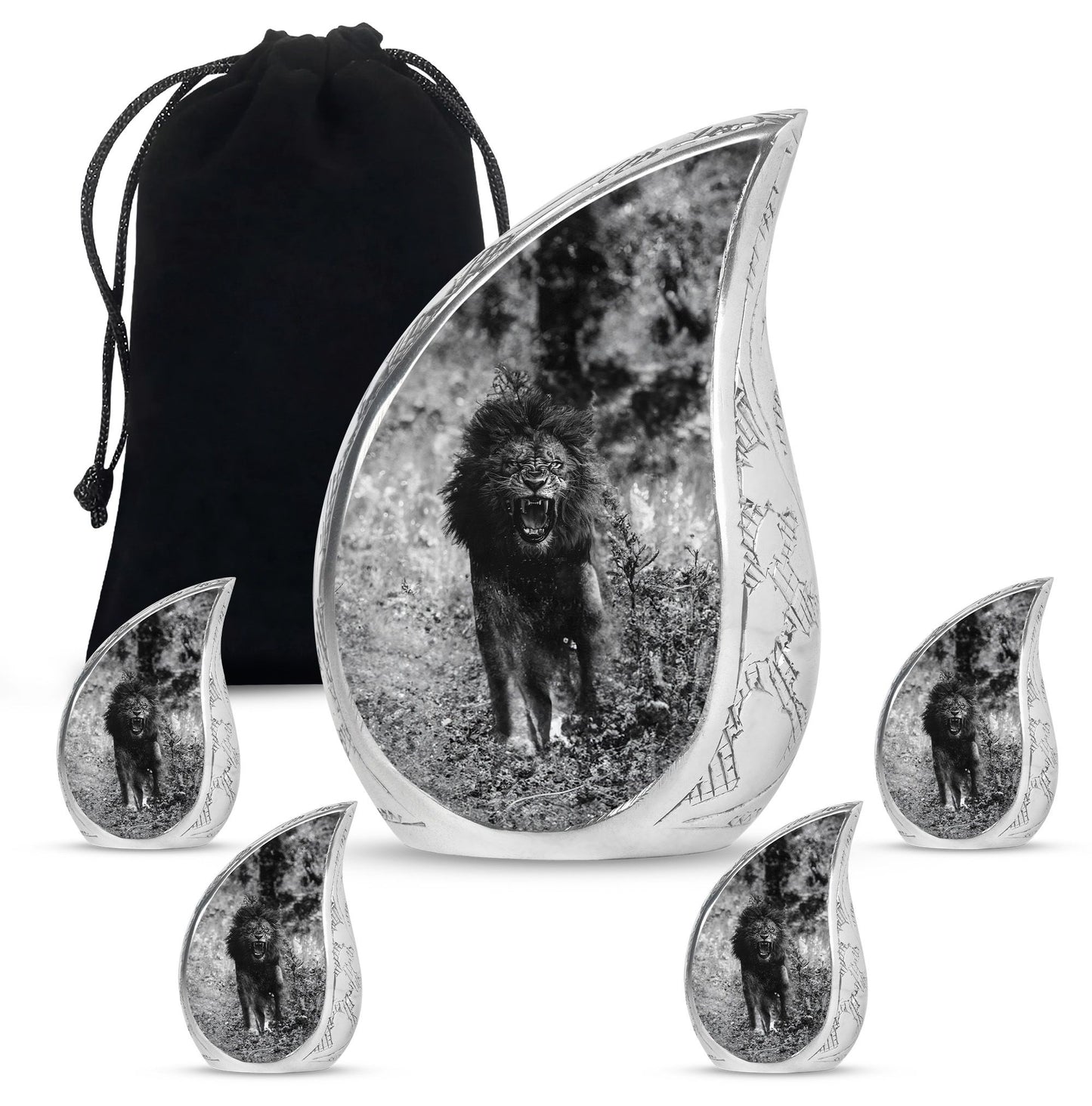 Lion Theme Large Urn With 4 Keepsake Urn