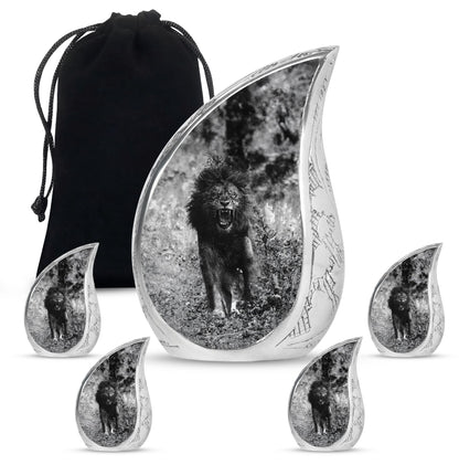 Lion Theme Large Urn With 4 Keepsake Urn