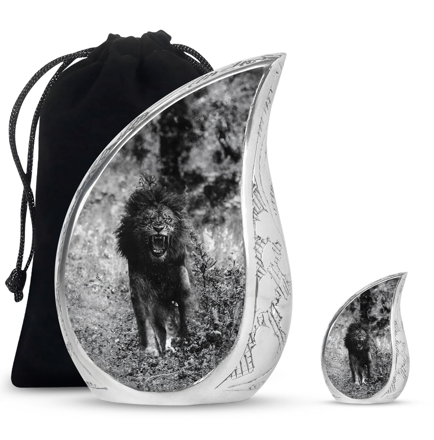 Lion Theme Large Urn With 1 Keepsake Urn