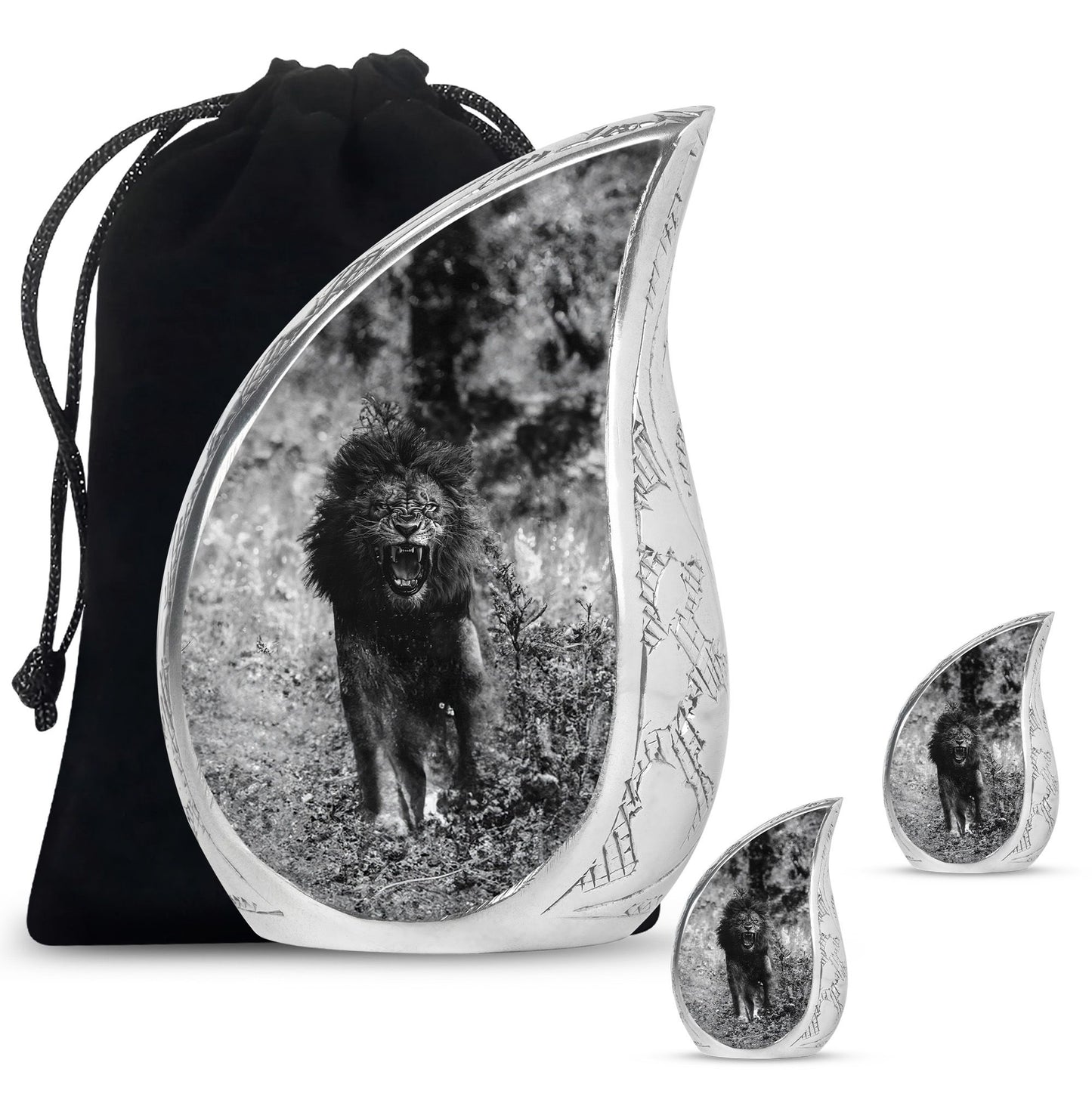 Lion Theme Large Urn With 2 Keepsake Urn