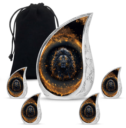 Lion Theme Large Urn With 4 Keepsake Urn