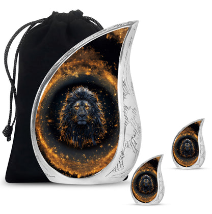 Lion Theme Large Urn With 2 Keepsake Urn