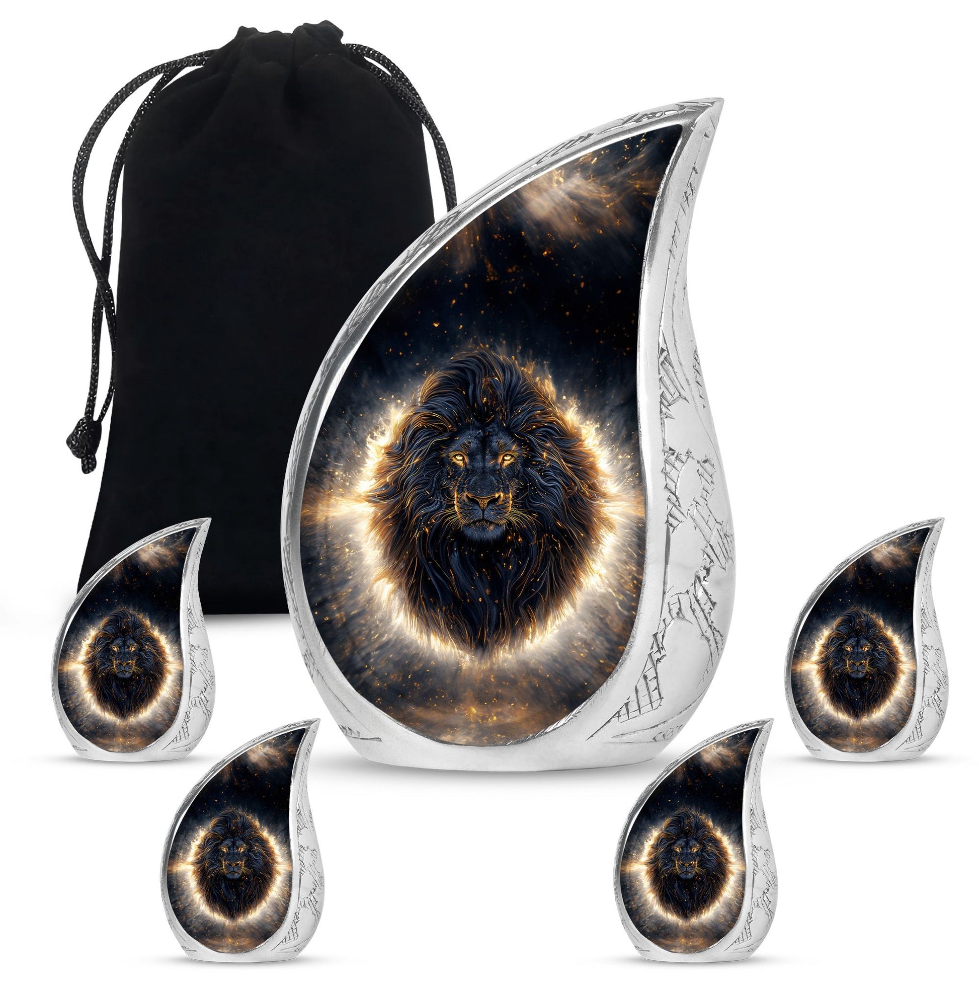 Lion Theme Large Urn With 4 Keepsake Urn