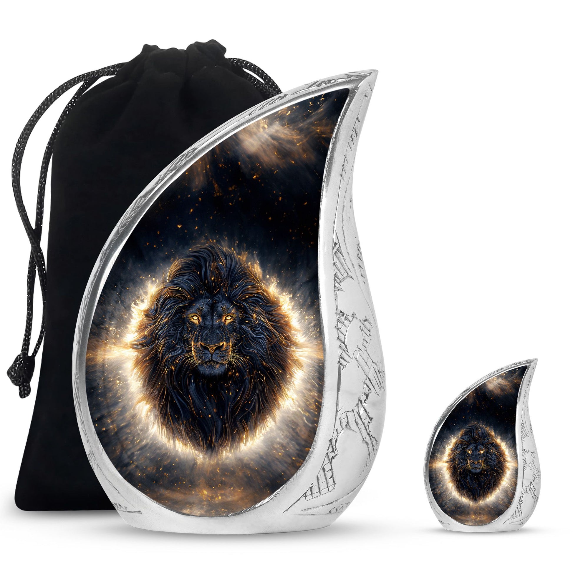 Lion Theme Large Urn With 1 Keepsake Urn