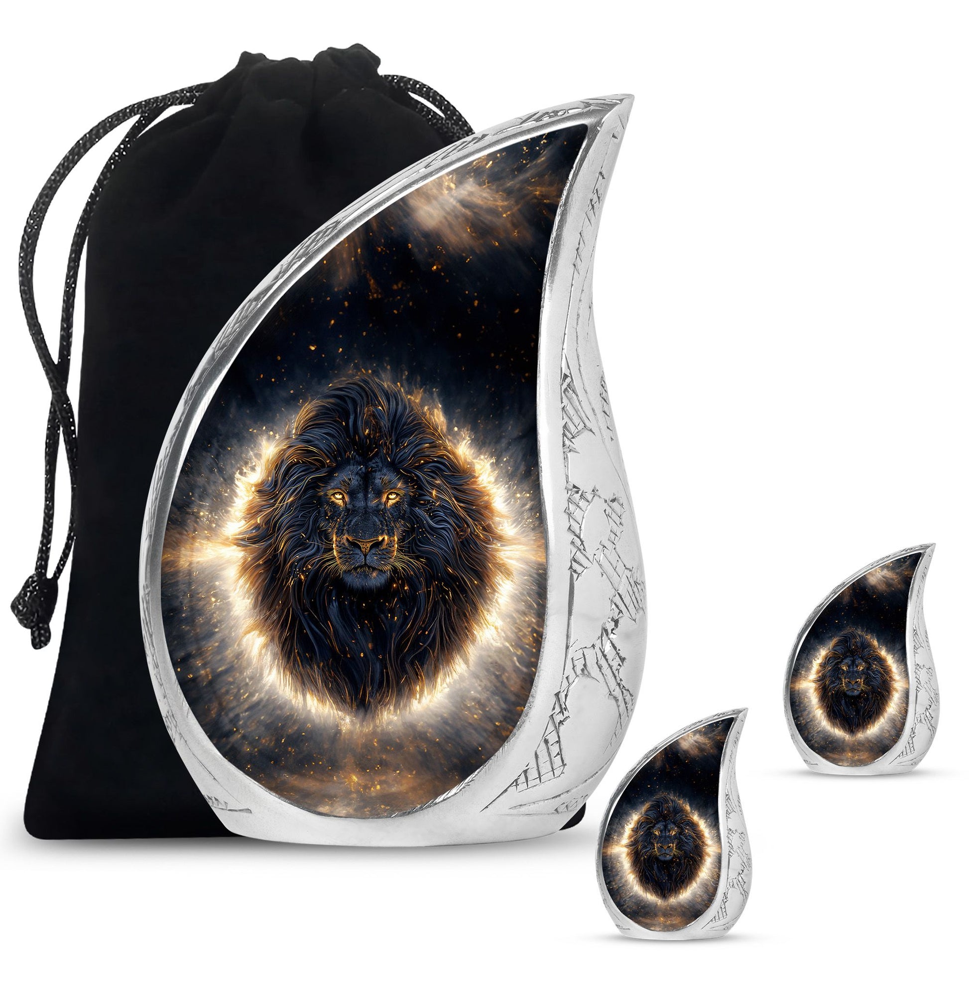 Lion Theme Large Urn With 2 Keepsake Urn