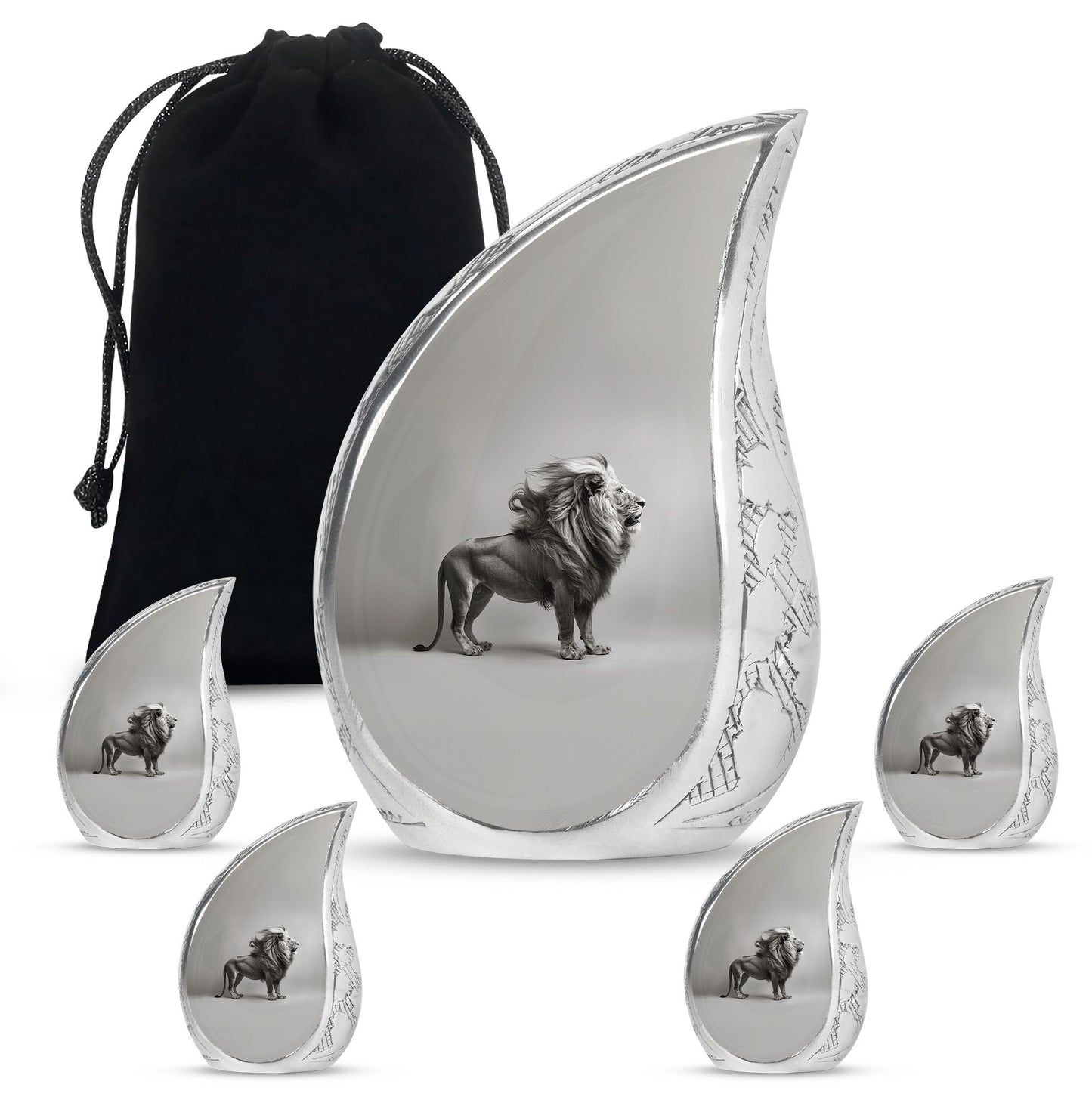 Lion Theme Large Urn With 4 Keepsake Urn