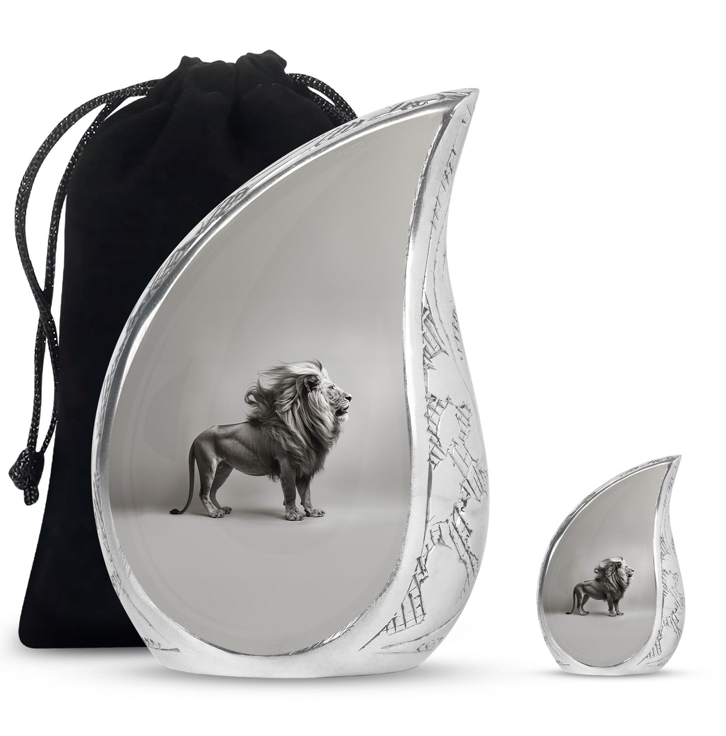 Lion Theme Large Urn With 1 Keepsake Urn