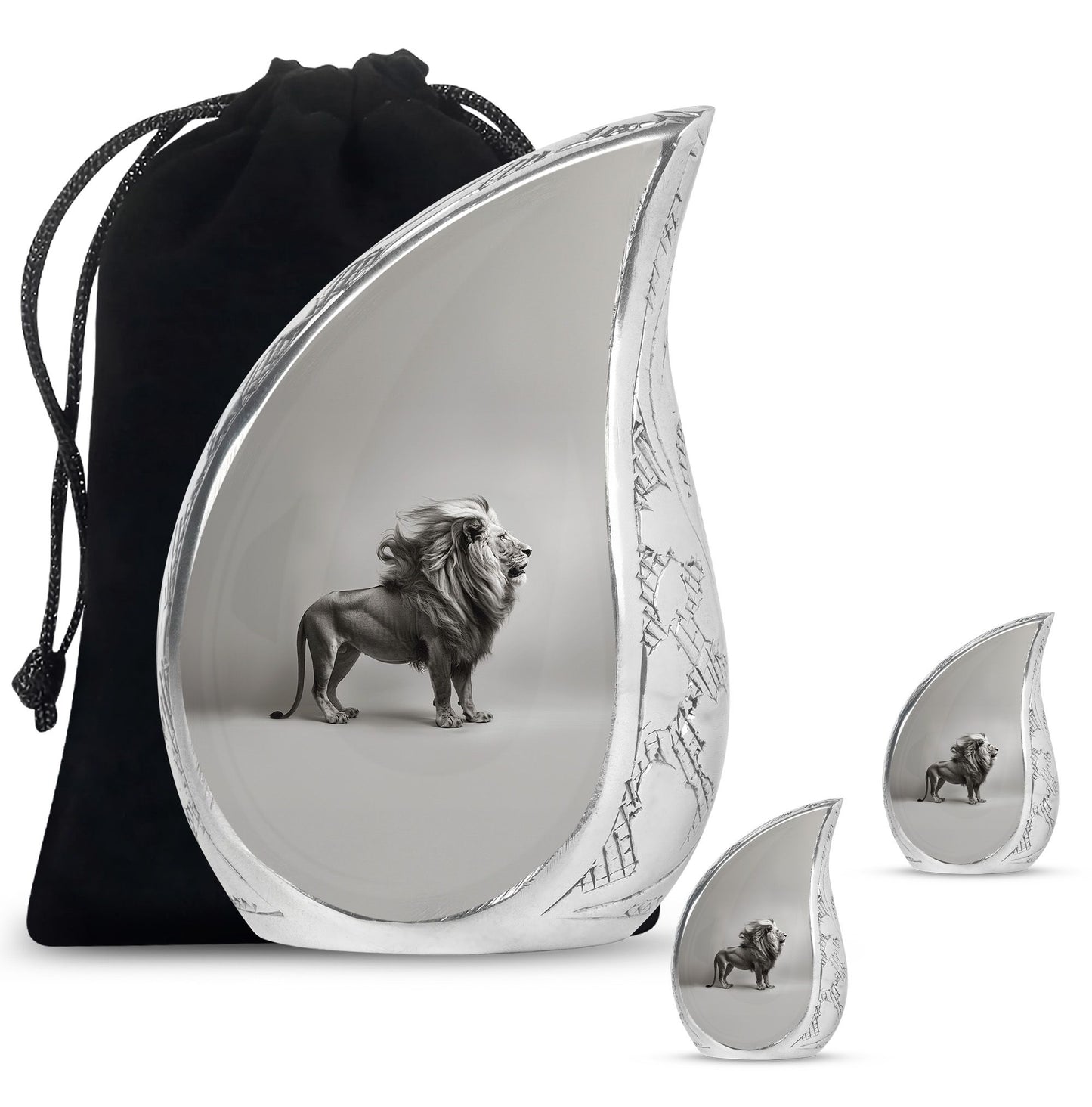 Lion Theme Large Urn With 2 Keepsake Urn