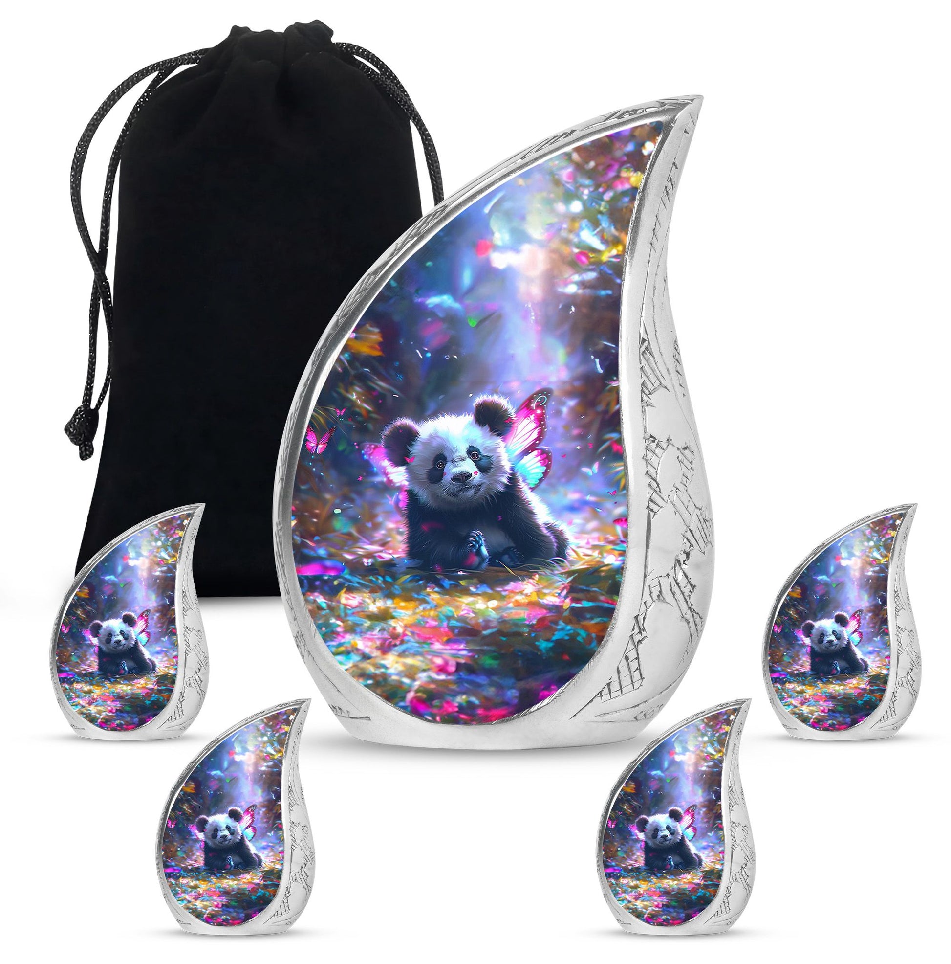 Panda Theme Large Urn With 4 Keepsake Urn