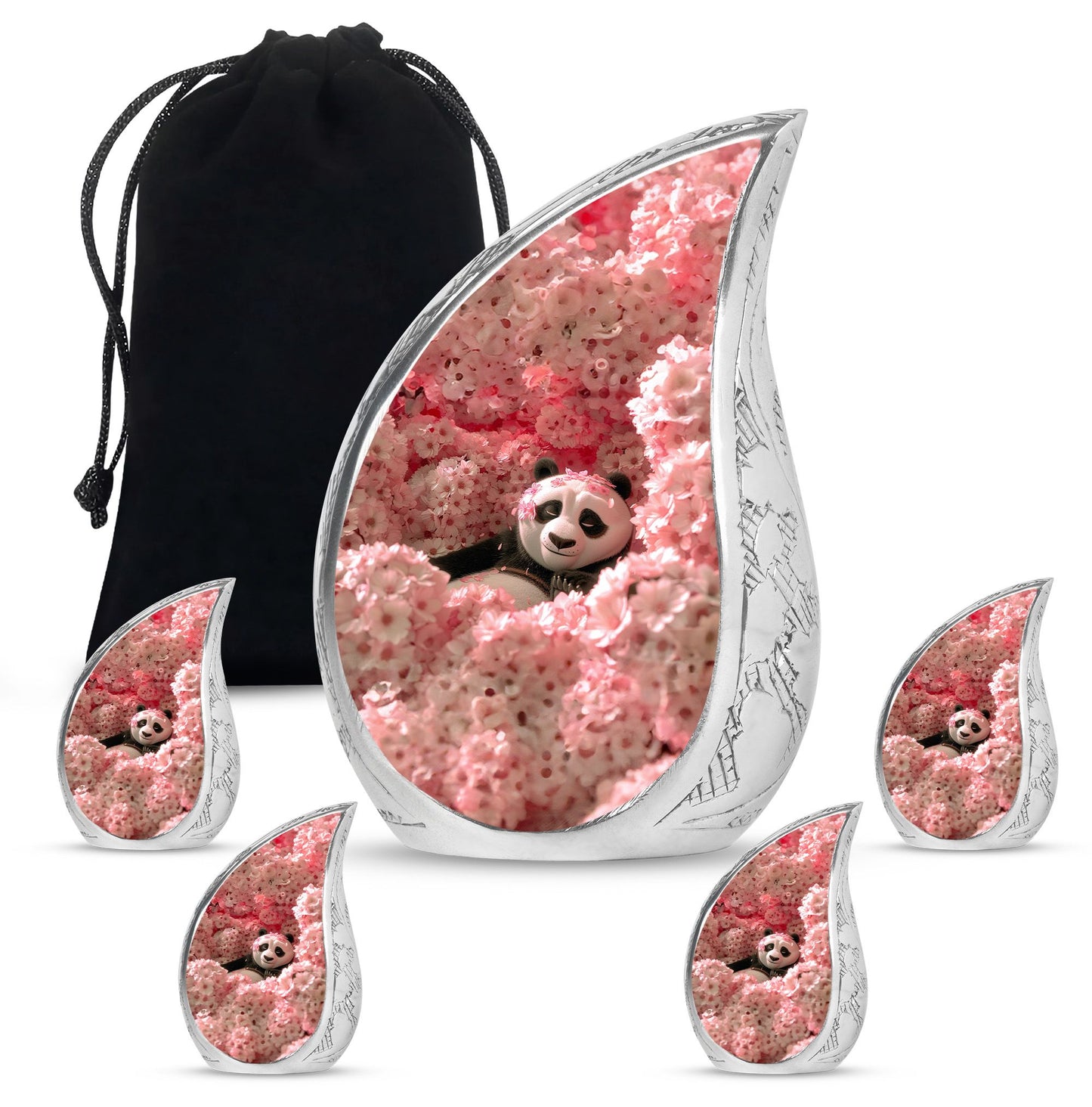 Panda Theme Large Urn With 4 Keepsake Urn