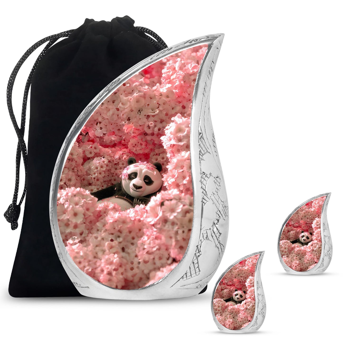 Panda Theme Large Urn With 2 Keepsake Urn
