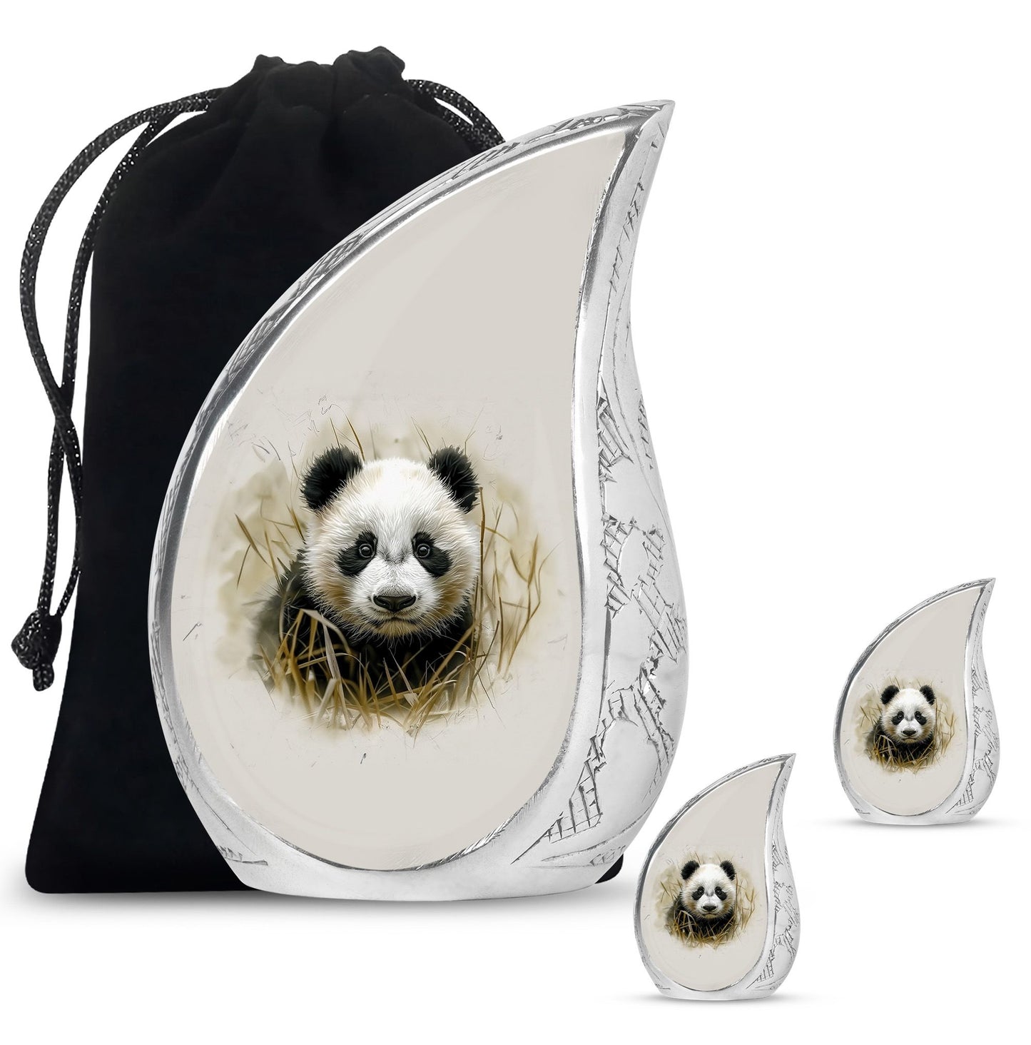 Panda Theme Large Urn With 2 Keepsake Urn
