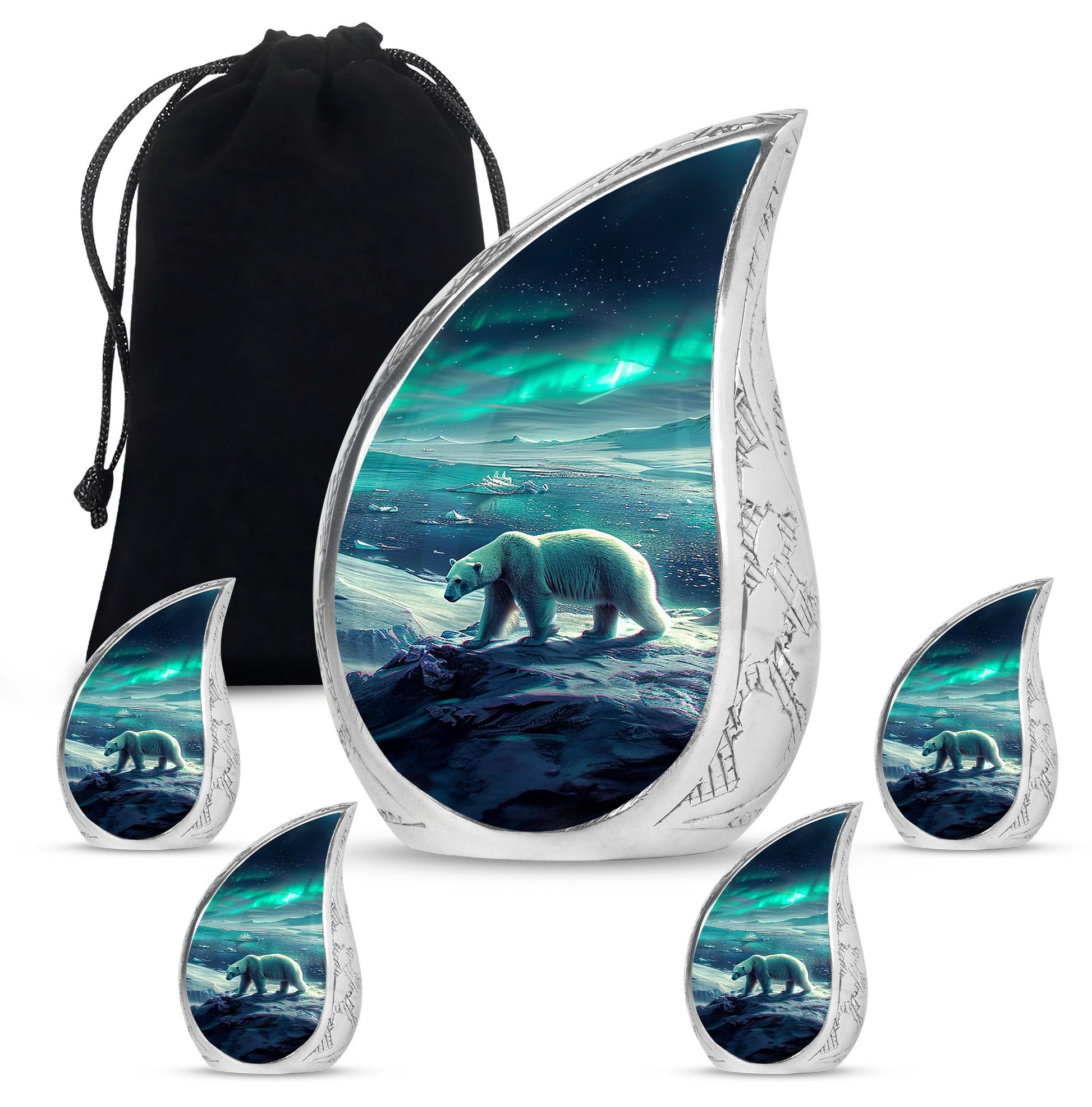 Polar Bear Theme Large Urn With 4 Keepsake Urn
